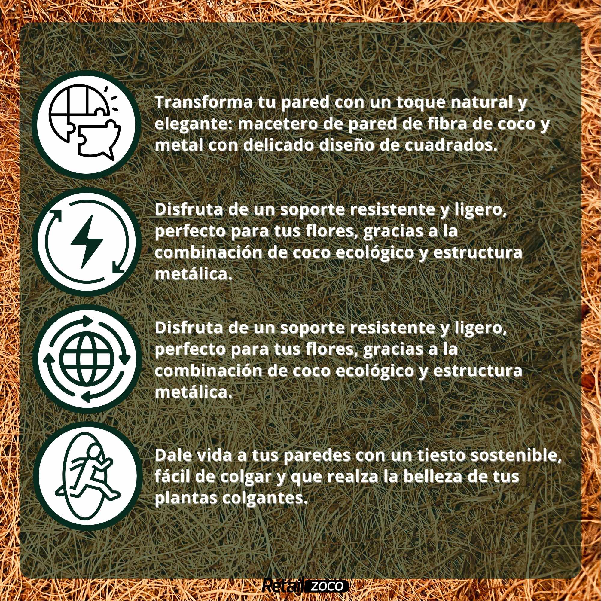 Macetero de coco colgante pared diámetro 30 cm tipo 1 - imagen 5