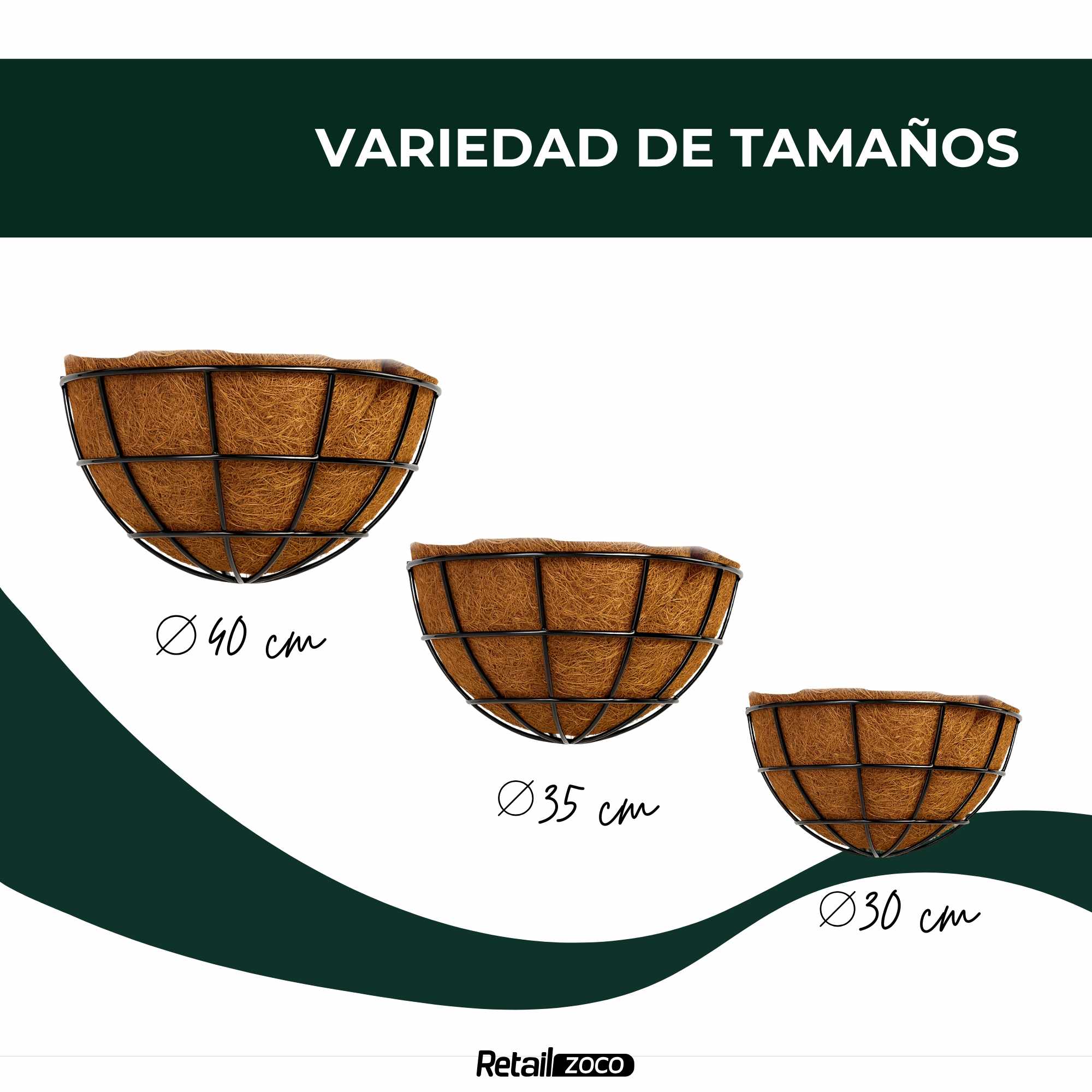 Macetero de coco colgante pared diámetro 30 cm tipo 1 - imagen 6