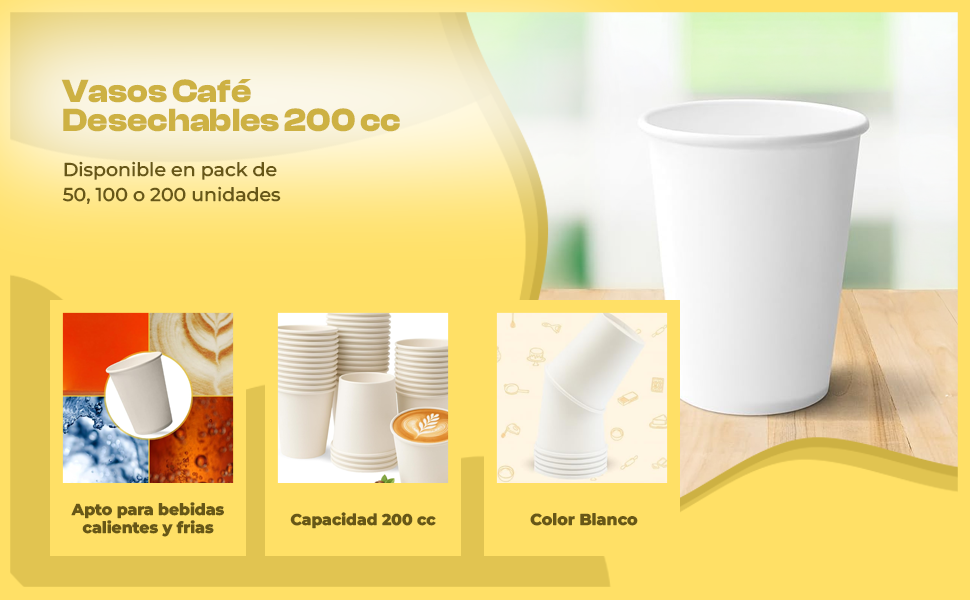 Banner - Vasos Café Desechables Cartón 200 cc 50 unidades Blancos