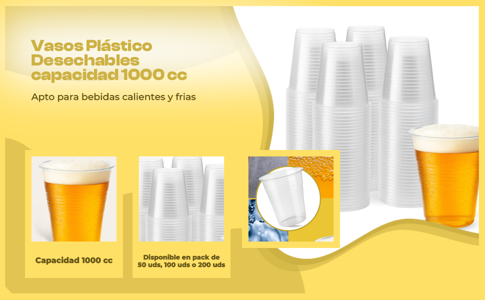 Banner - Vasos Desechables Plástico 1000 Cc 50 Unidades Transparentes