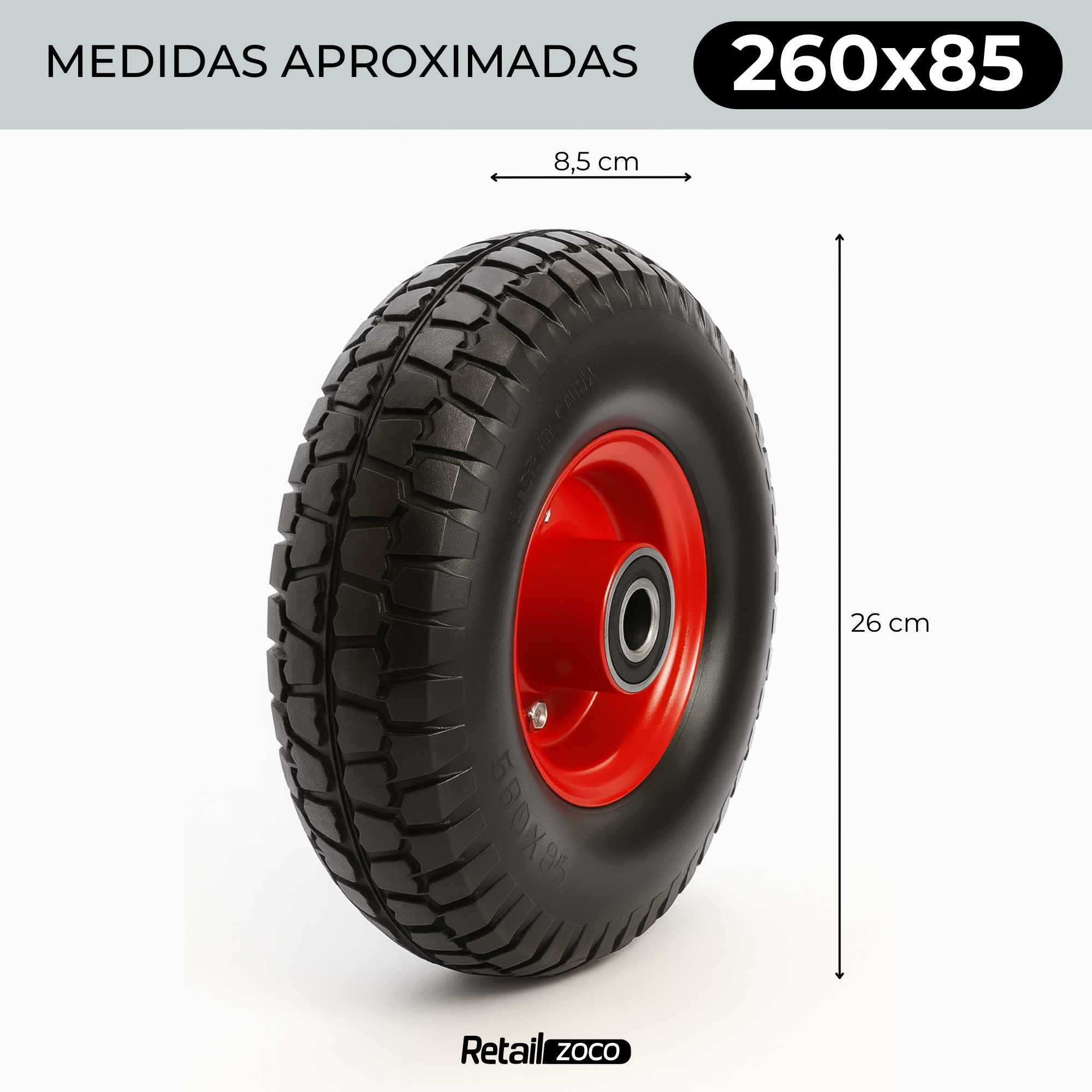 Rueda de carretilla Llanta de Acero 260 x 85 mm hasta 150 kg - imagen 3