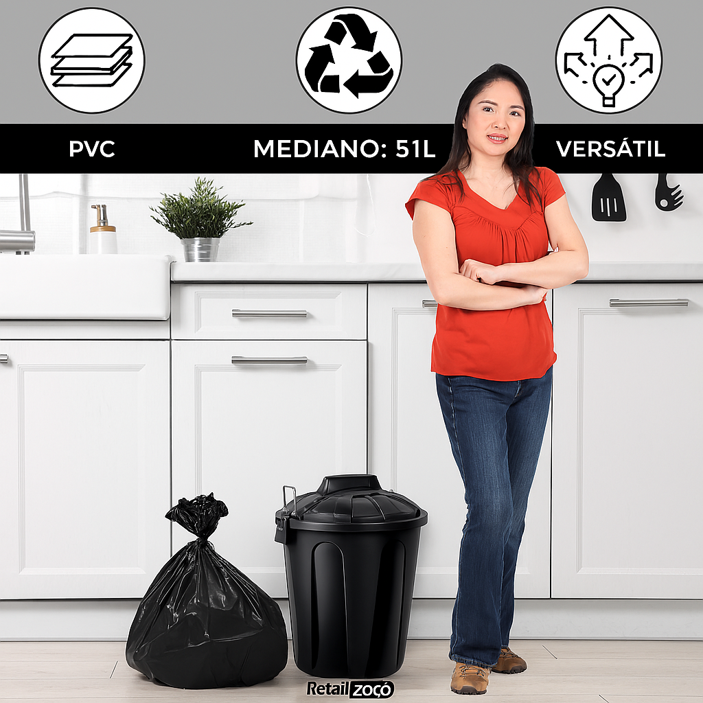 Cubo de basura comunidad 51 Litros Negro - imagen 2