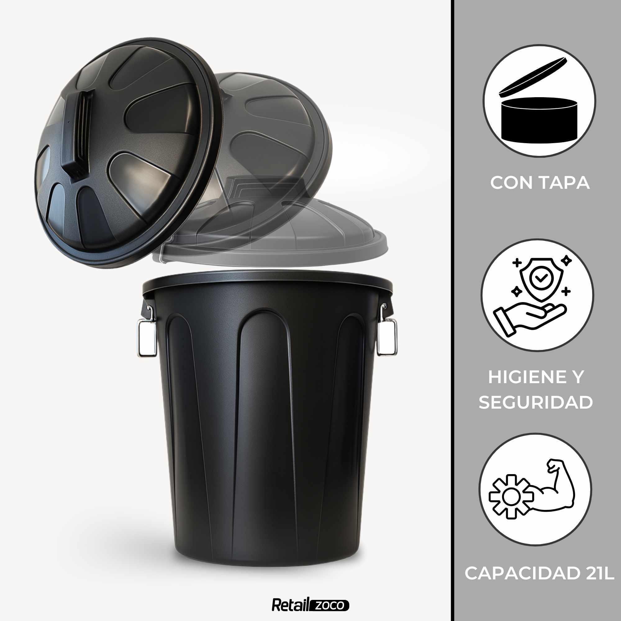 Cubo de basura comunidad 51 Litros Negro - imagen 3