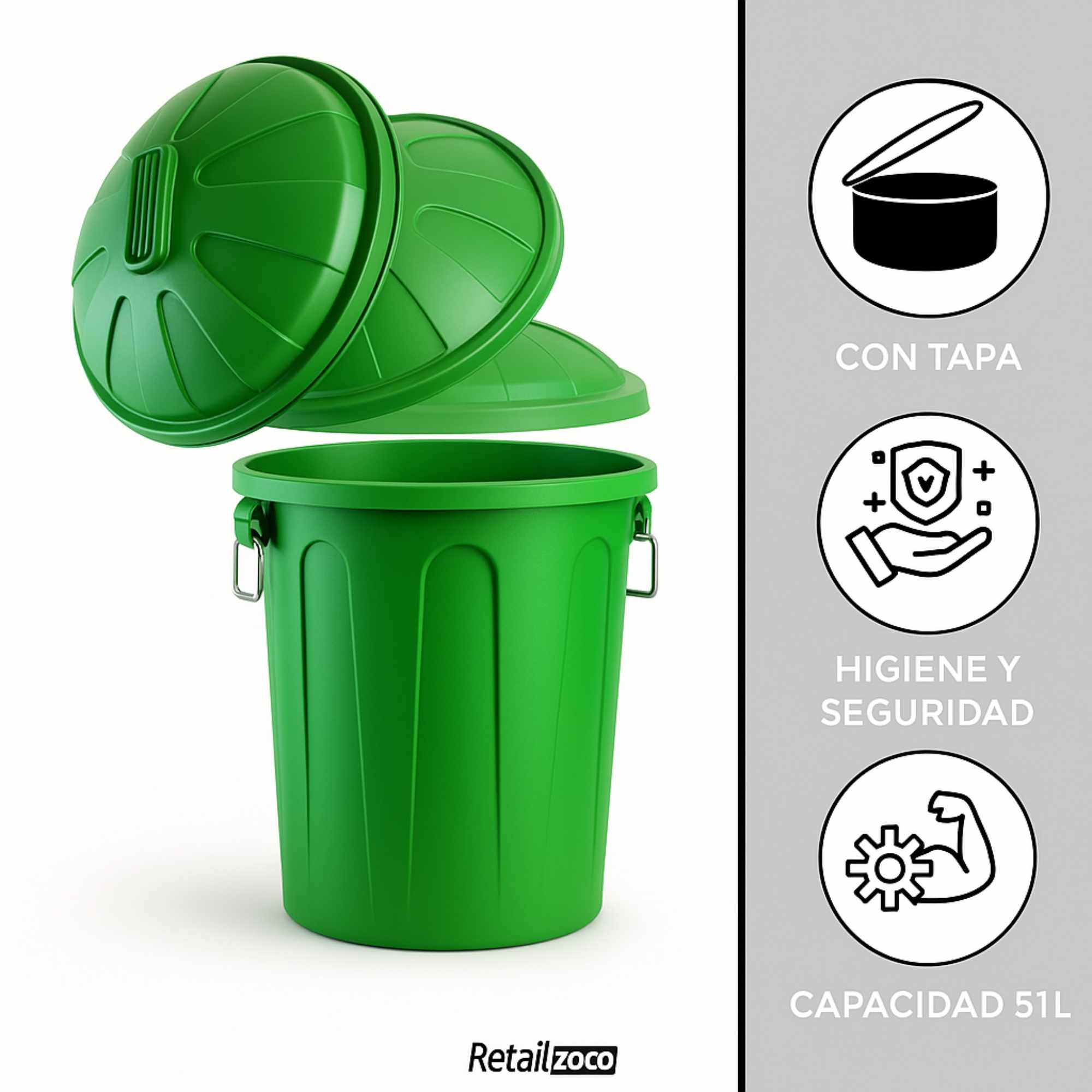 Cubo de basura comunidad 51 Litros Verde - imagen 3
