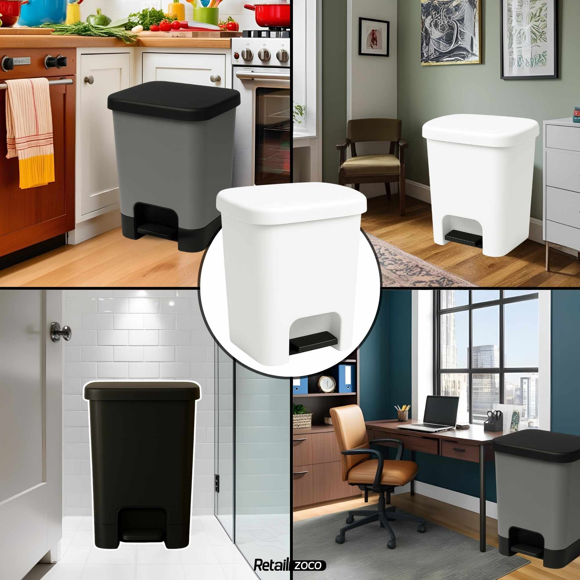 Cubo basura plastico apertura pedal moderno 50 Litros Blanco tapa negra - imagen 6