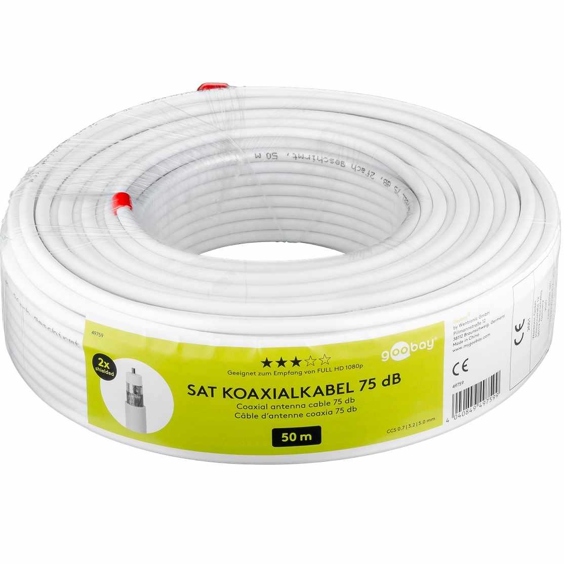 Cable Antena Coaxial Doble Blindaje 5 Mm 50 Metros Blanco