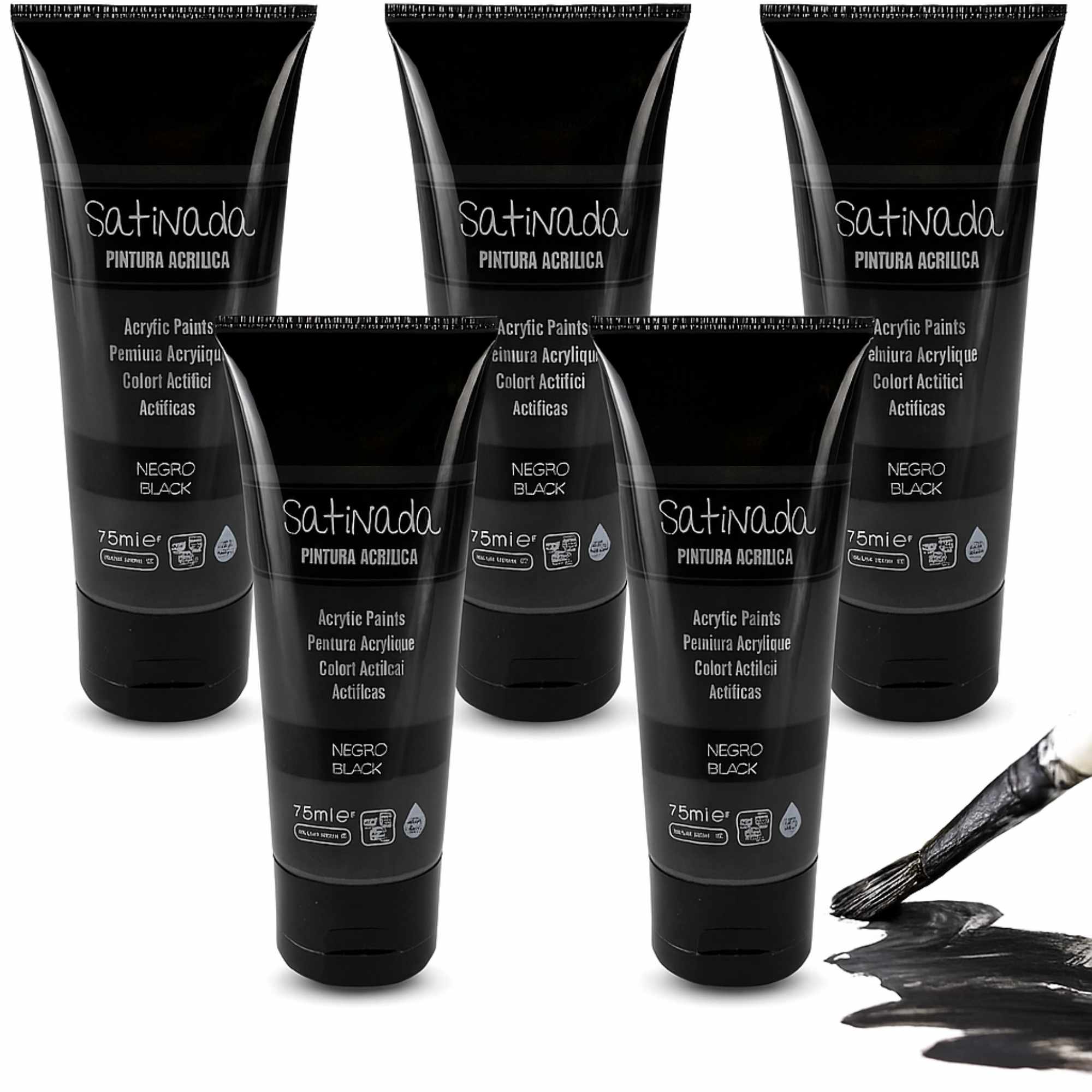Pack Pinturas acrilicas Satinadas de Color Negro para lienzos y Manualidades 75 ml - imagen 1