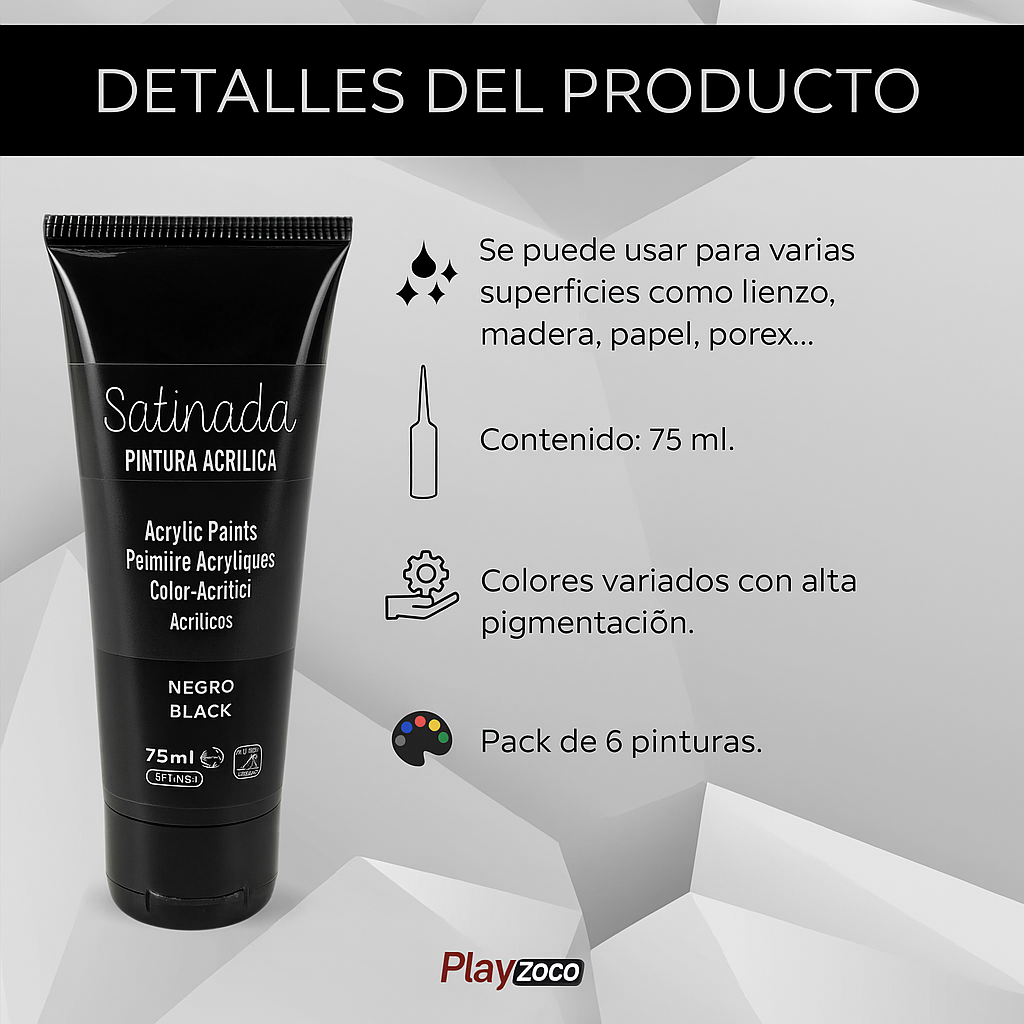 Pack Pinturas acrilicas Satinadas de Color Negro para lienzos y Manualidades 75 ml - imagen 3