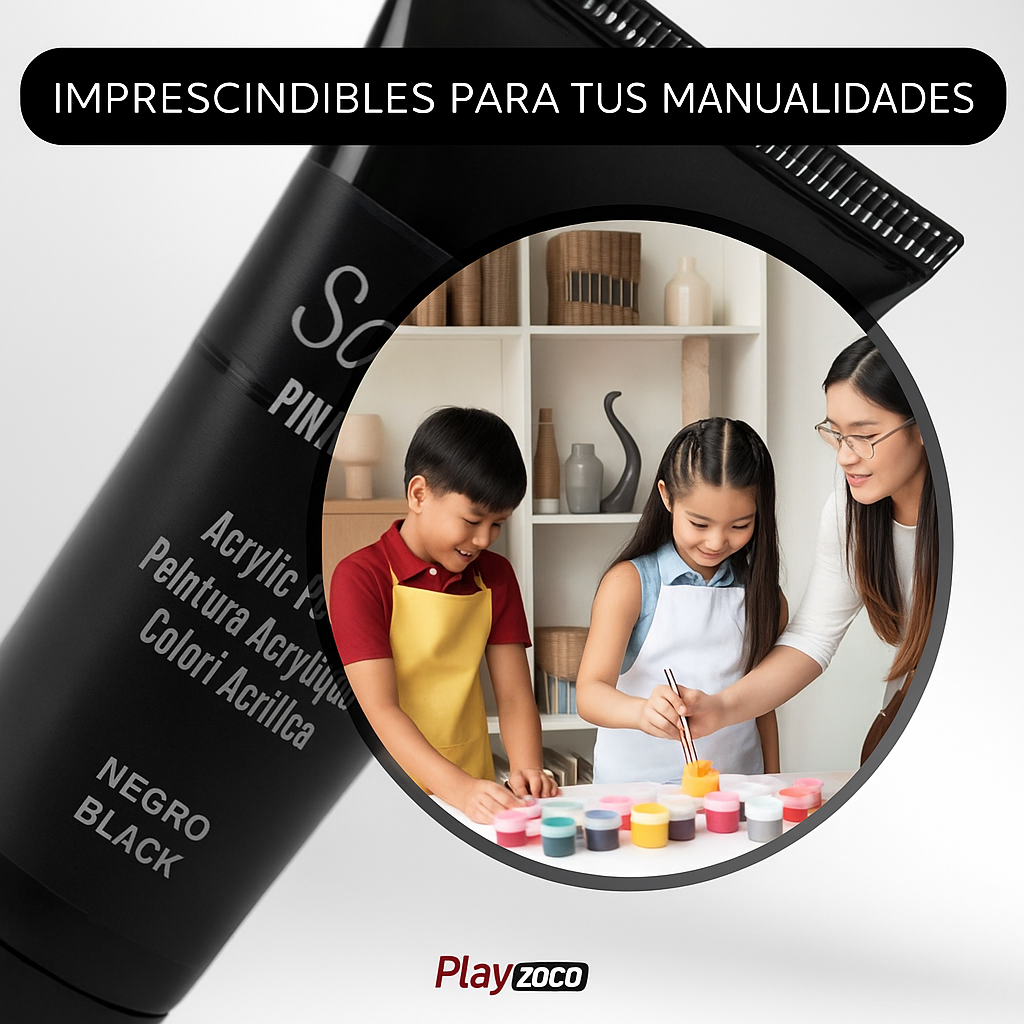 Pack Pinturas acrilicas Satinadas de Color Negro para lienzos y Manualidades 75 ml - imagen 4
