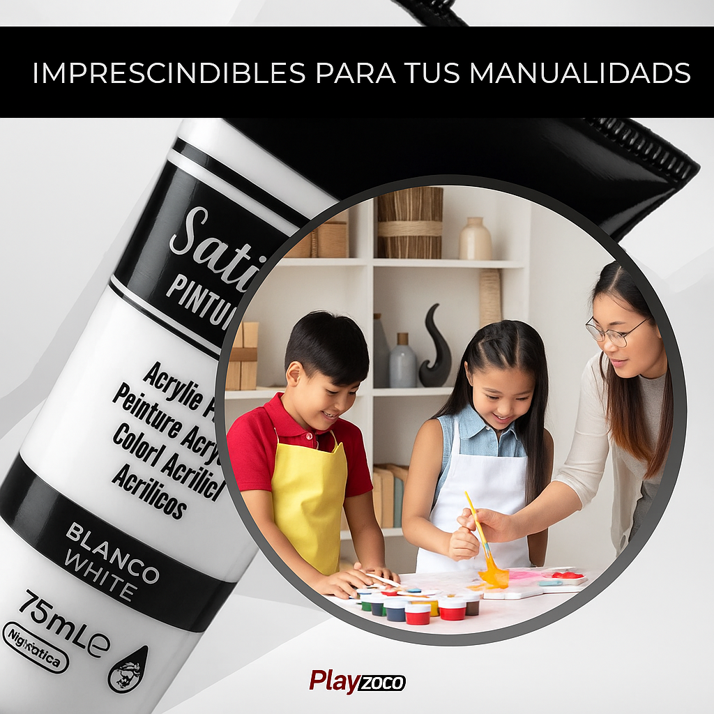 Pack Pinturas acrilicas Satinadas de Color Blanco para lienzos y Manualidades 75 ml - imagen 3