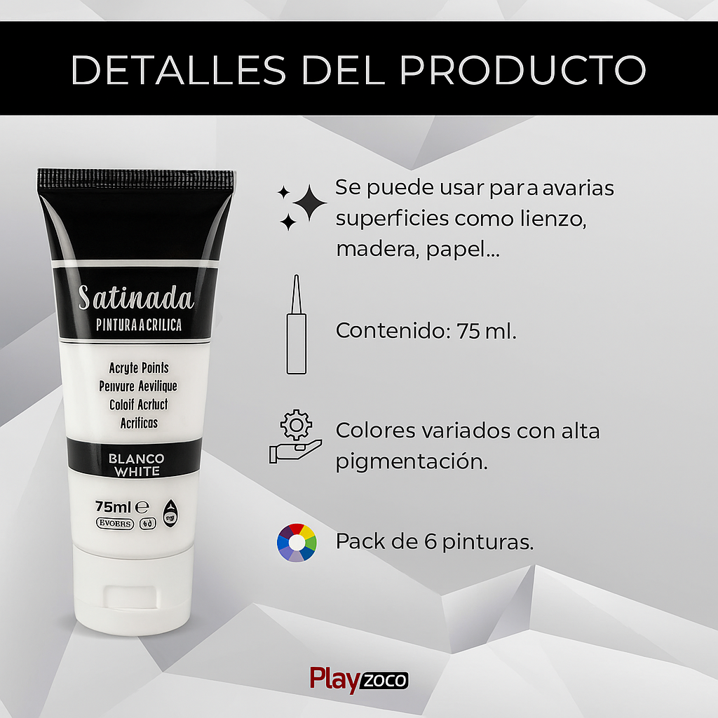 Pack Pinturas acrilicas Satinadas de Color Blanco para lienzos y Manualidades 75 ml - imagen 4