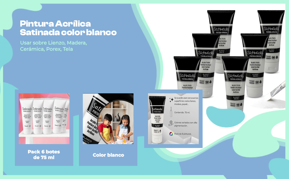 Banner - Pack Pinturas acrilicas Satinadas de Color Blanco para lienzos y Manualidades 75 ml