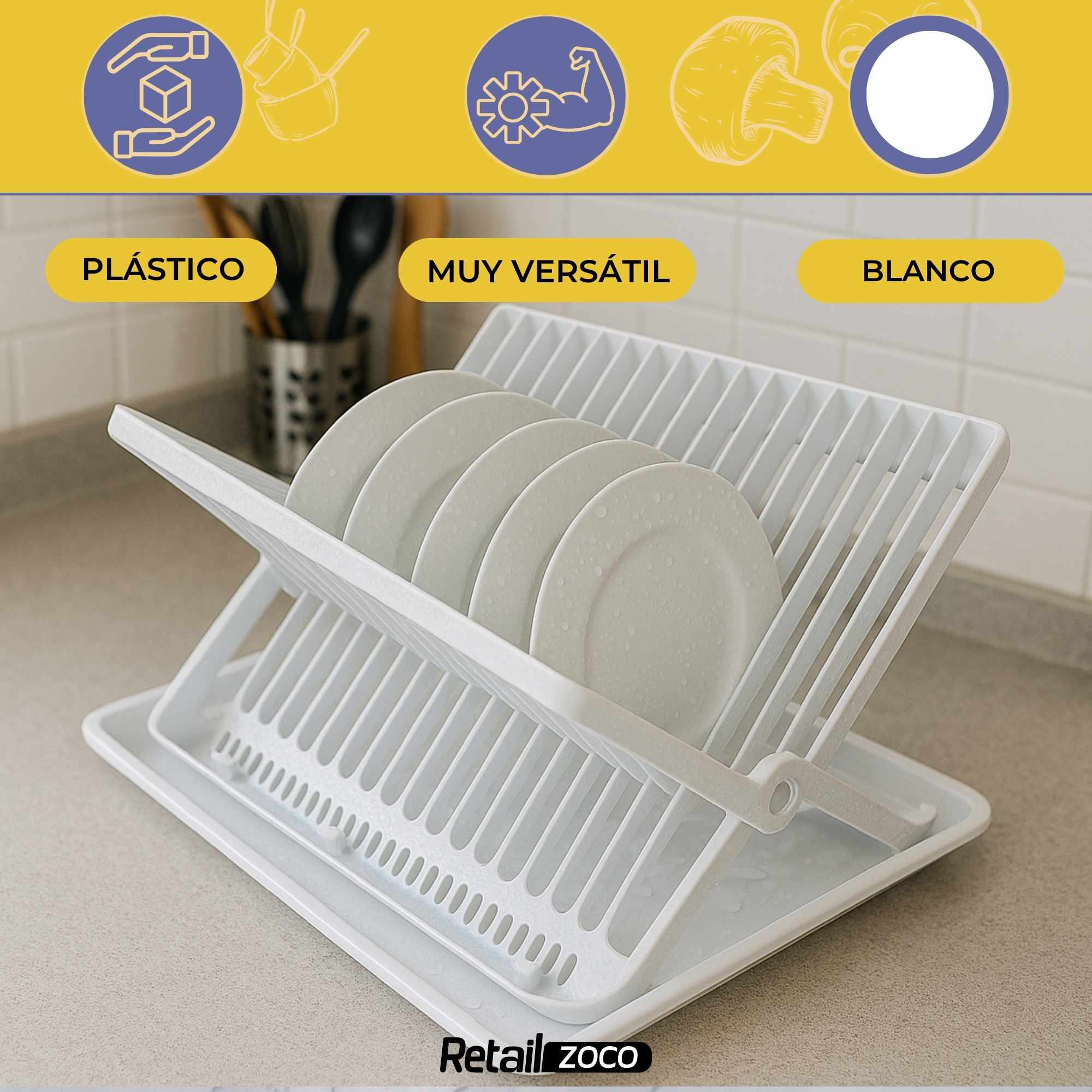 Escurreplatos plástico plegable con bandeja blanco - imagen 2