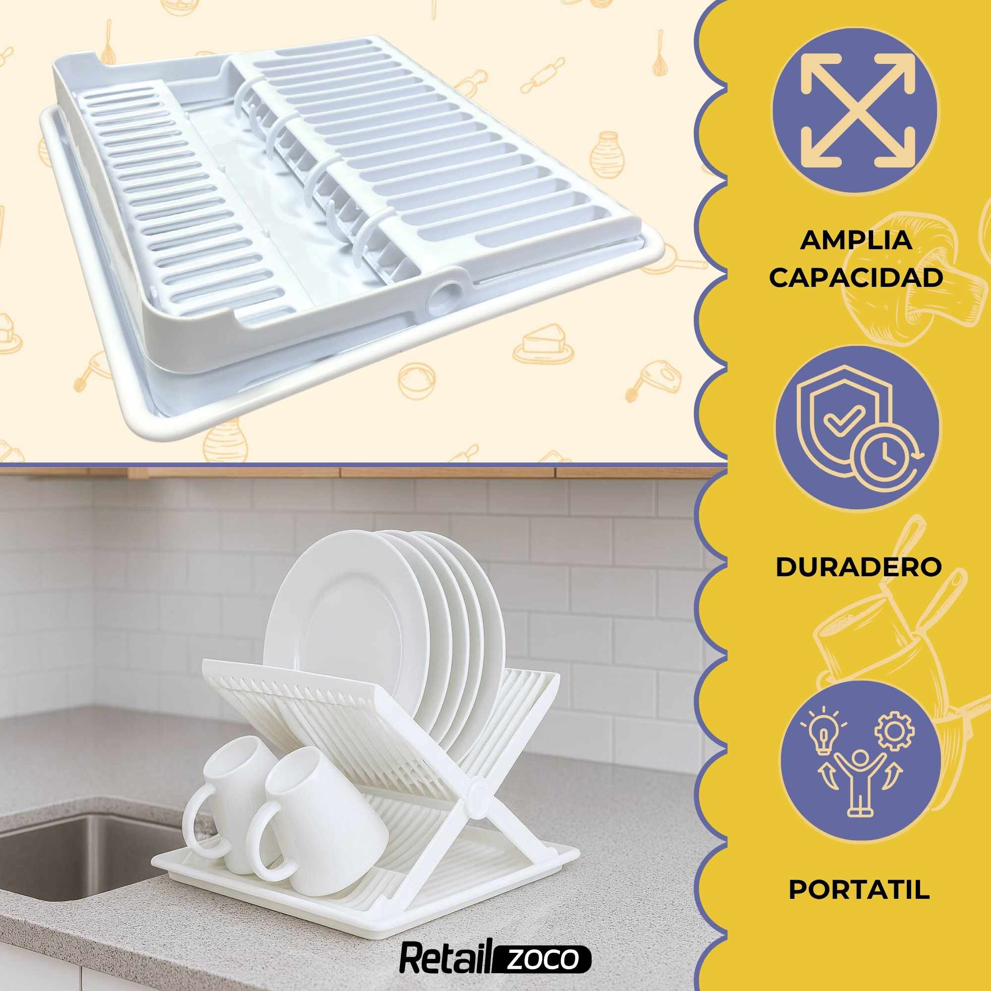 Escurreplatos plástico plegable con bandeja blanco - imagen 3