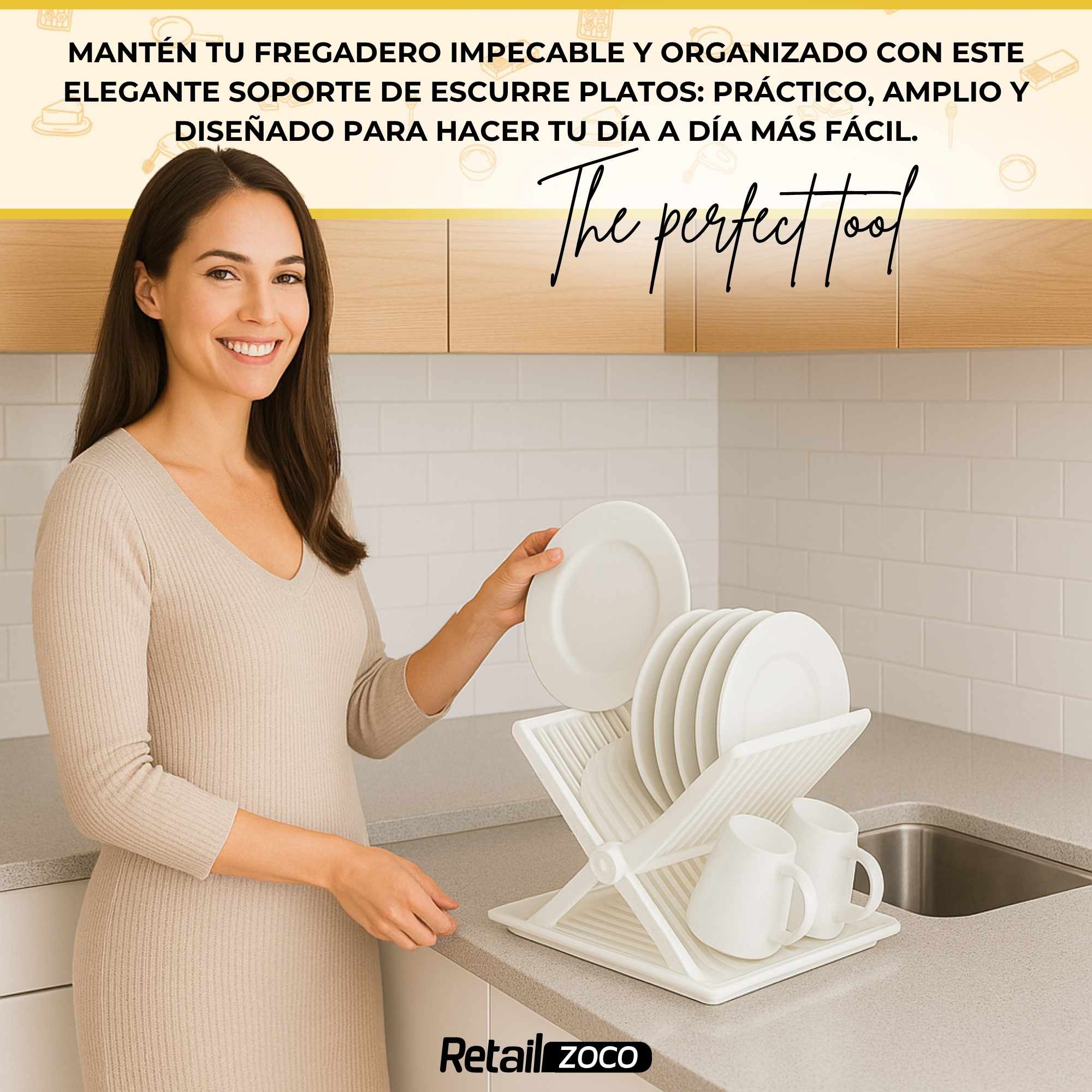 Escurreplatos plástico plegable con bandeja blanco - imagen 4