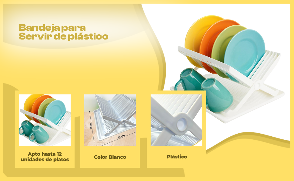 Banner - Escurreplatos plástico plegable con bandeja blanco