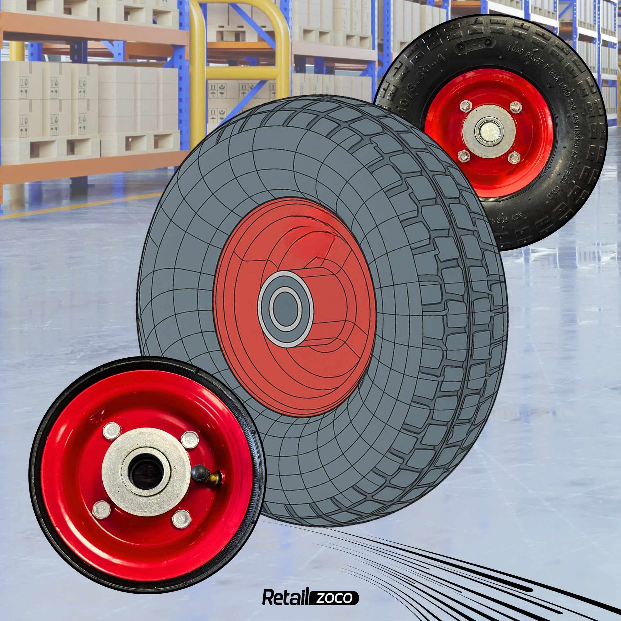 Rueda de carretilla inflable neumática Llanta de Acero 250 x 70 mm hasta 140 kg - imagen 6