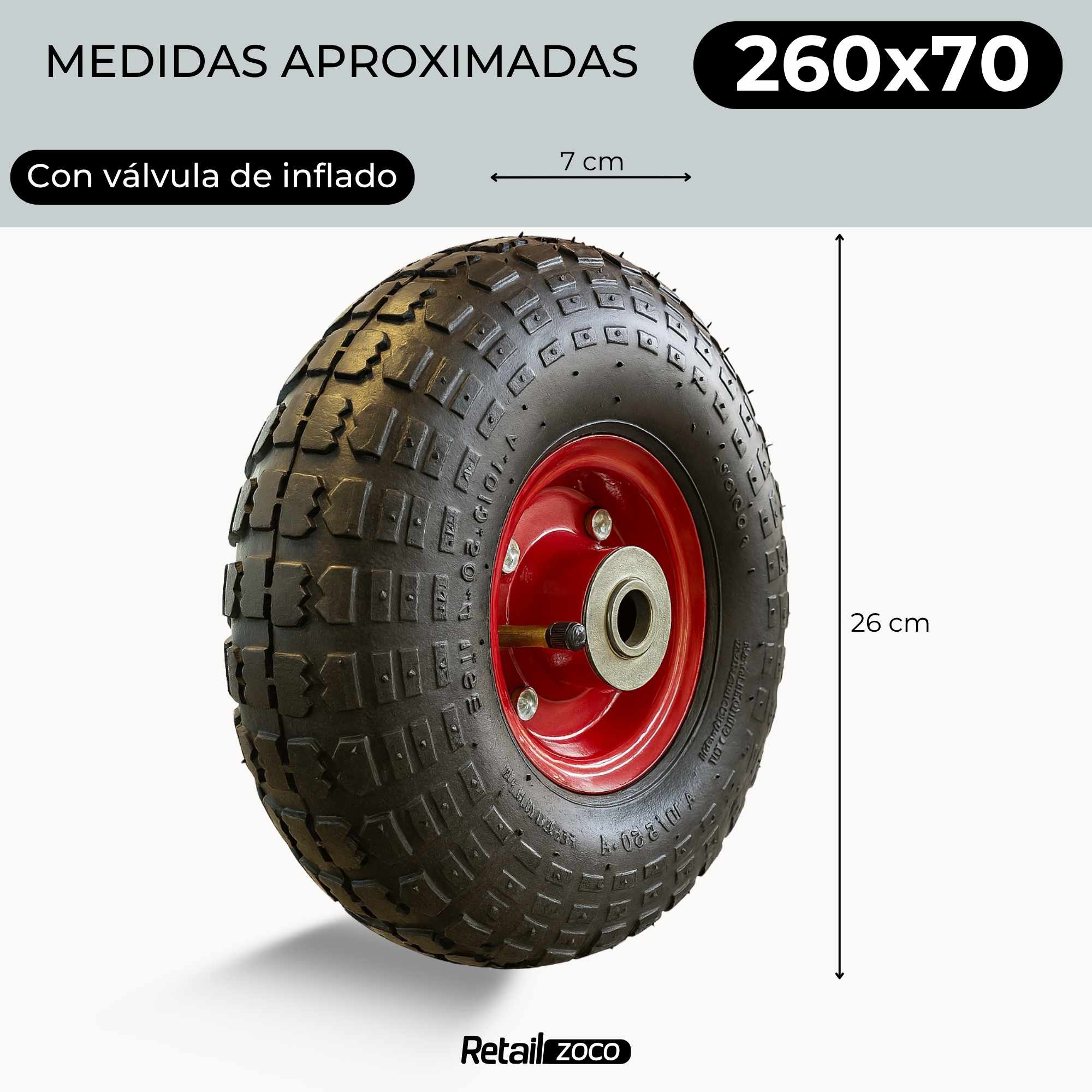 Rueda de carretilla inflable neumática Llanta de Acero 250 x 70 mm hasta 140 kg - imagen 5
