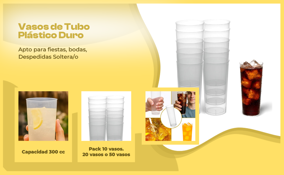 Banner - Vasos de tubo Plástico duro 300 Cc 10 Unidades