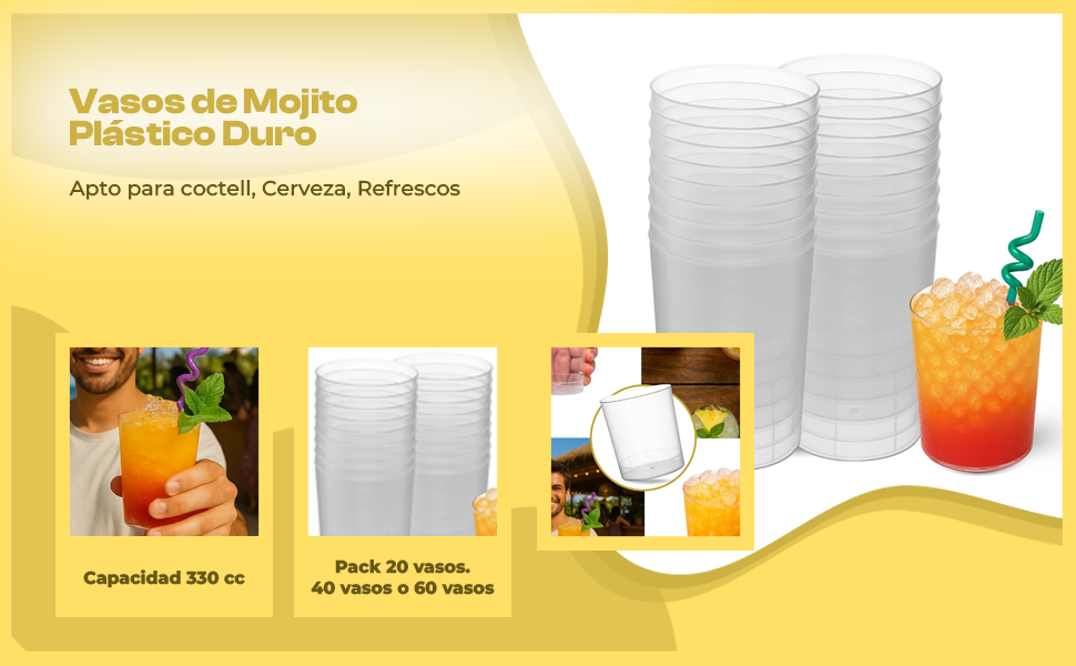 Banner - Vasos de Mojito Plástico duro 330 Cc 20 Unidades