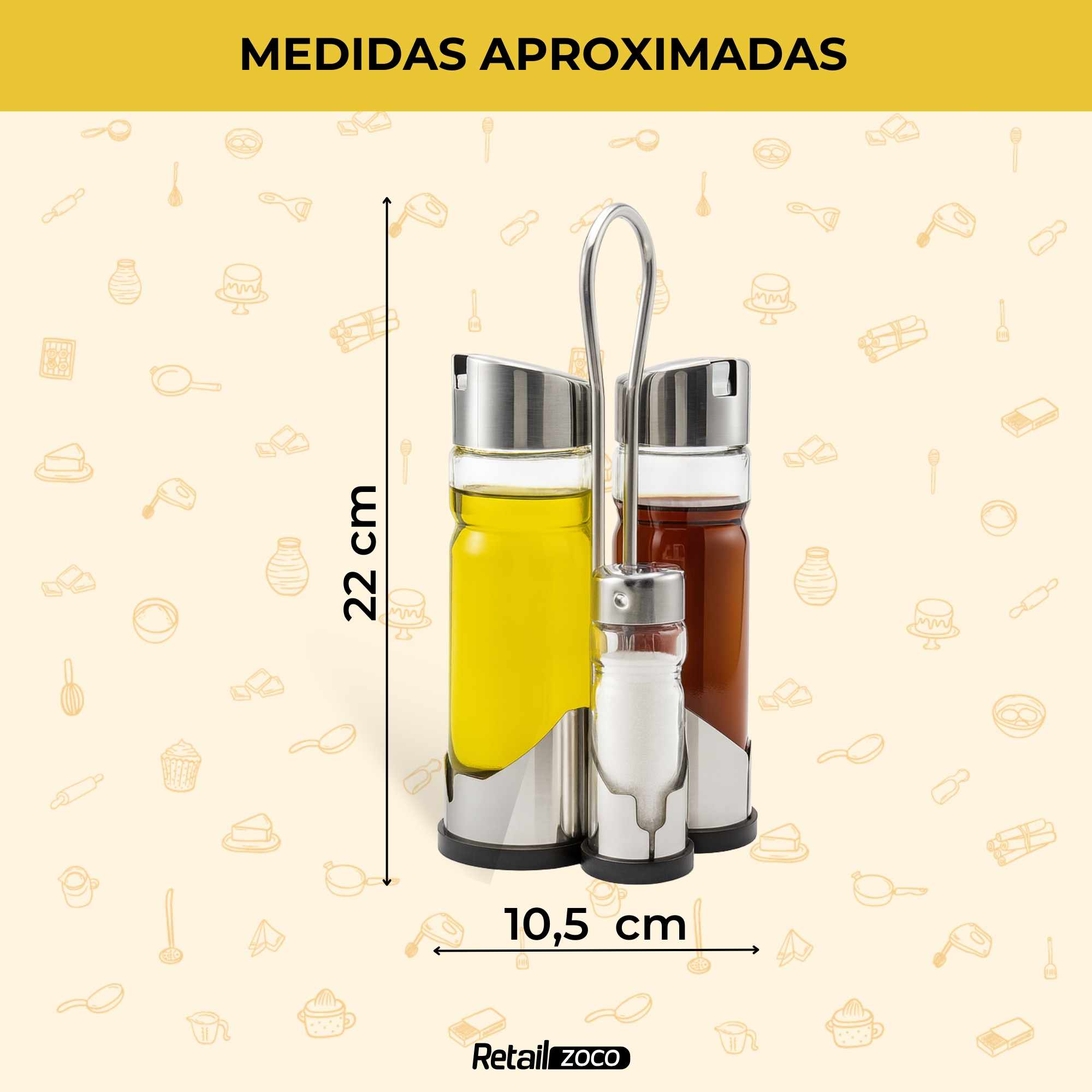 Set de aceitera vinagrera salero y pimentero de vidrio y acero inoxidable - imagen 4