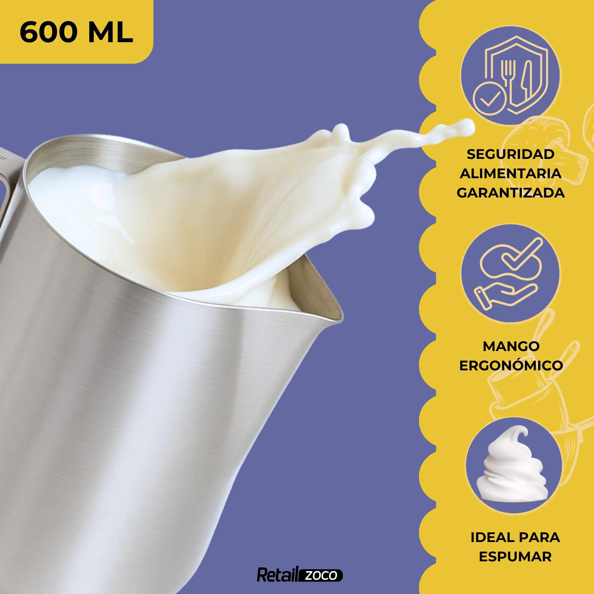 Jarra de Leche de Acero Inoxidable 600 ml - imagen 3