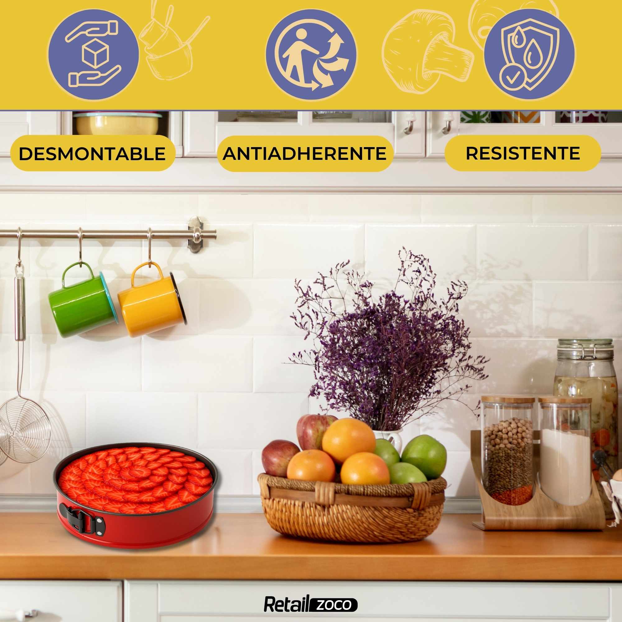Molde para horno redondo Clip-Clap desmontable triple capa 26 cm Burdeos - imagen 2