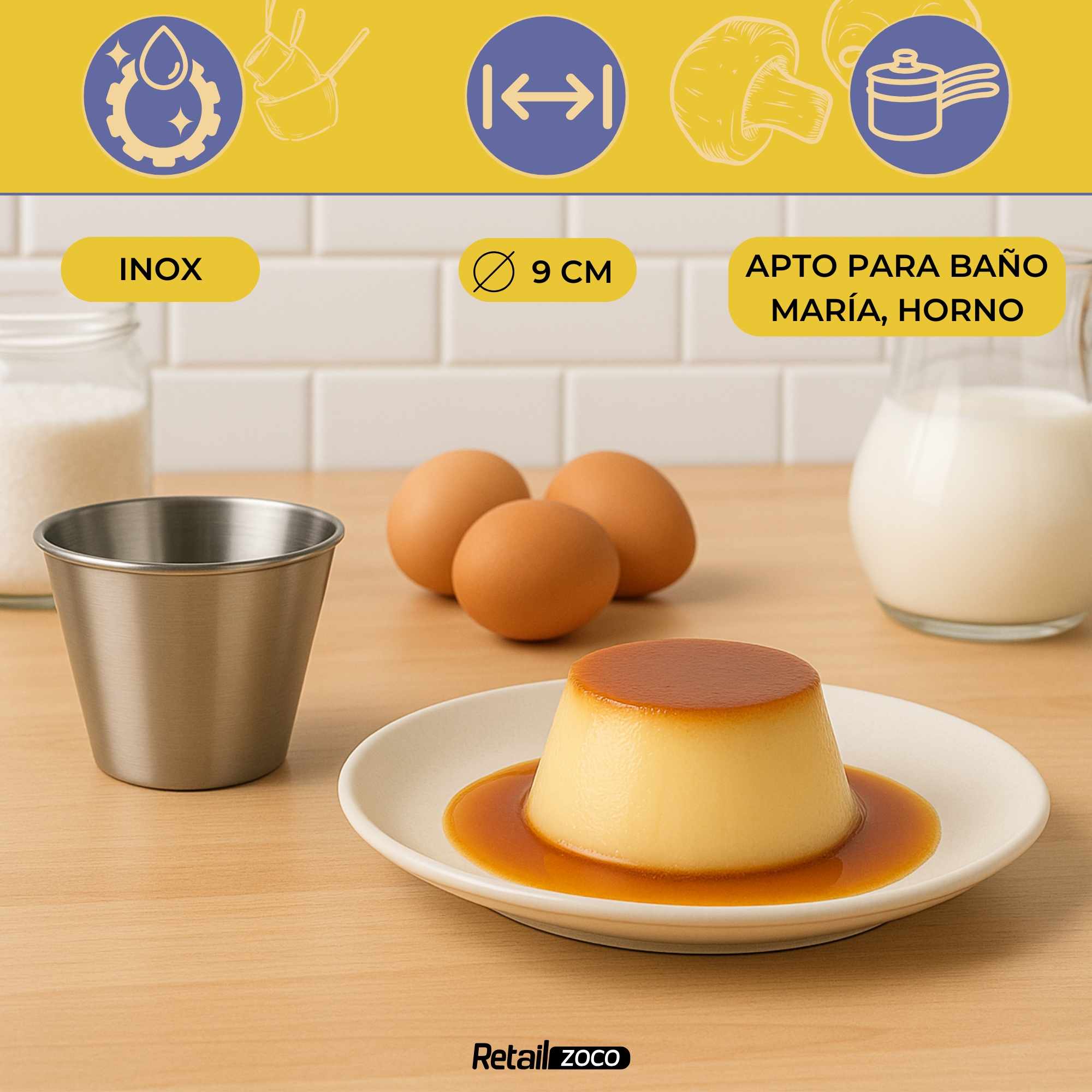Flanero liso individual de acero inoxidable 9 cm - imagen 2