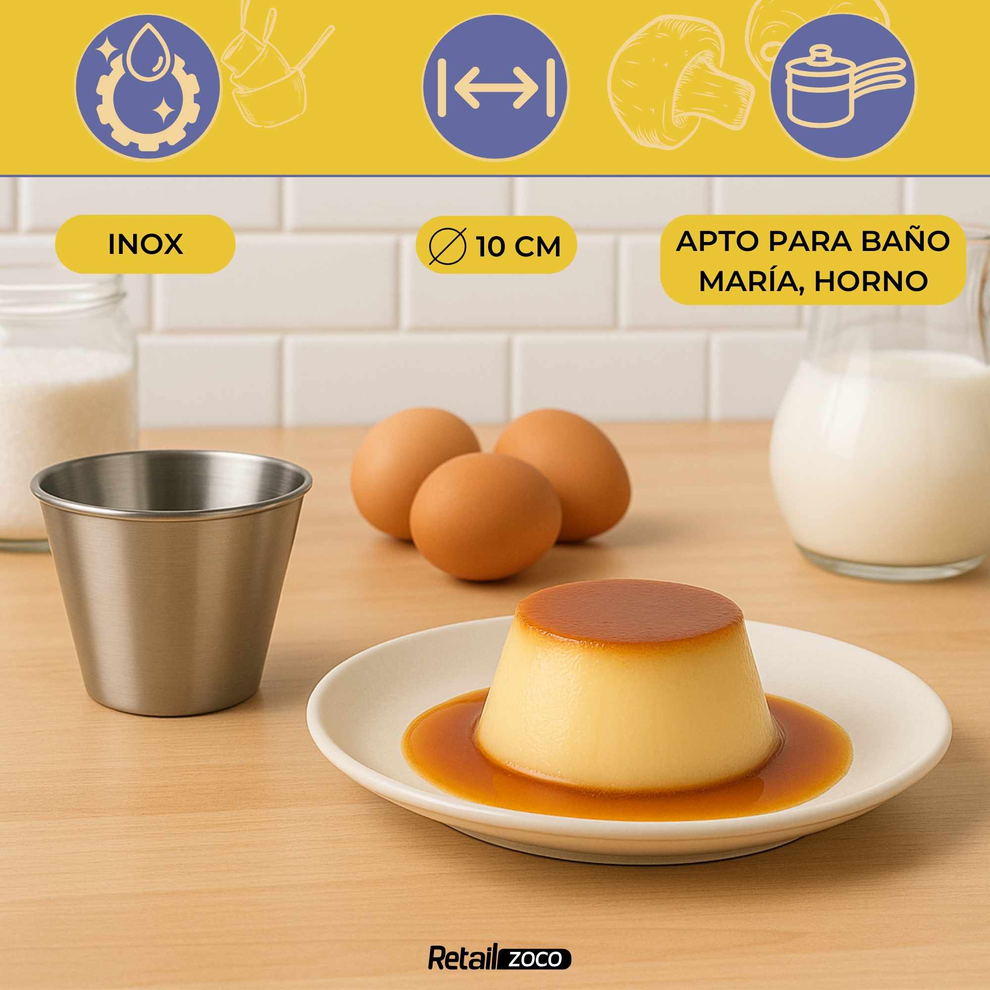 Flanero liso individual de acero inoxidable 10 cm - imagen 2