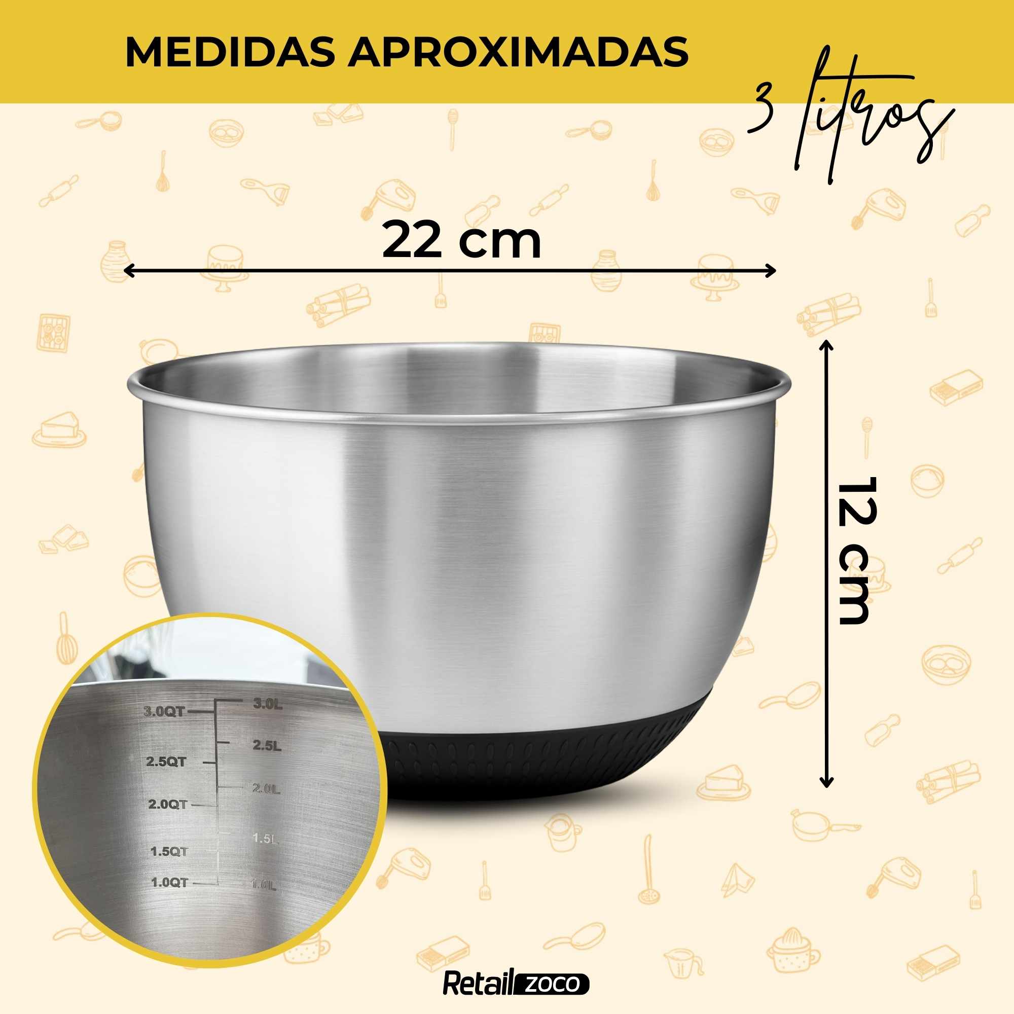 Cuenco para Mezclar con Escala Medidora base antideslizante 3000 ml - imagen 4
