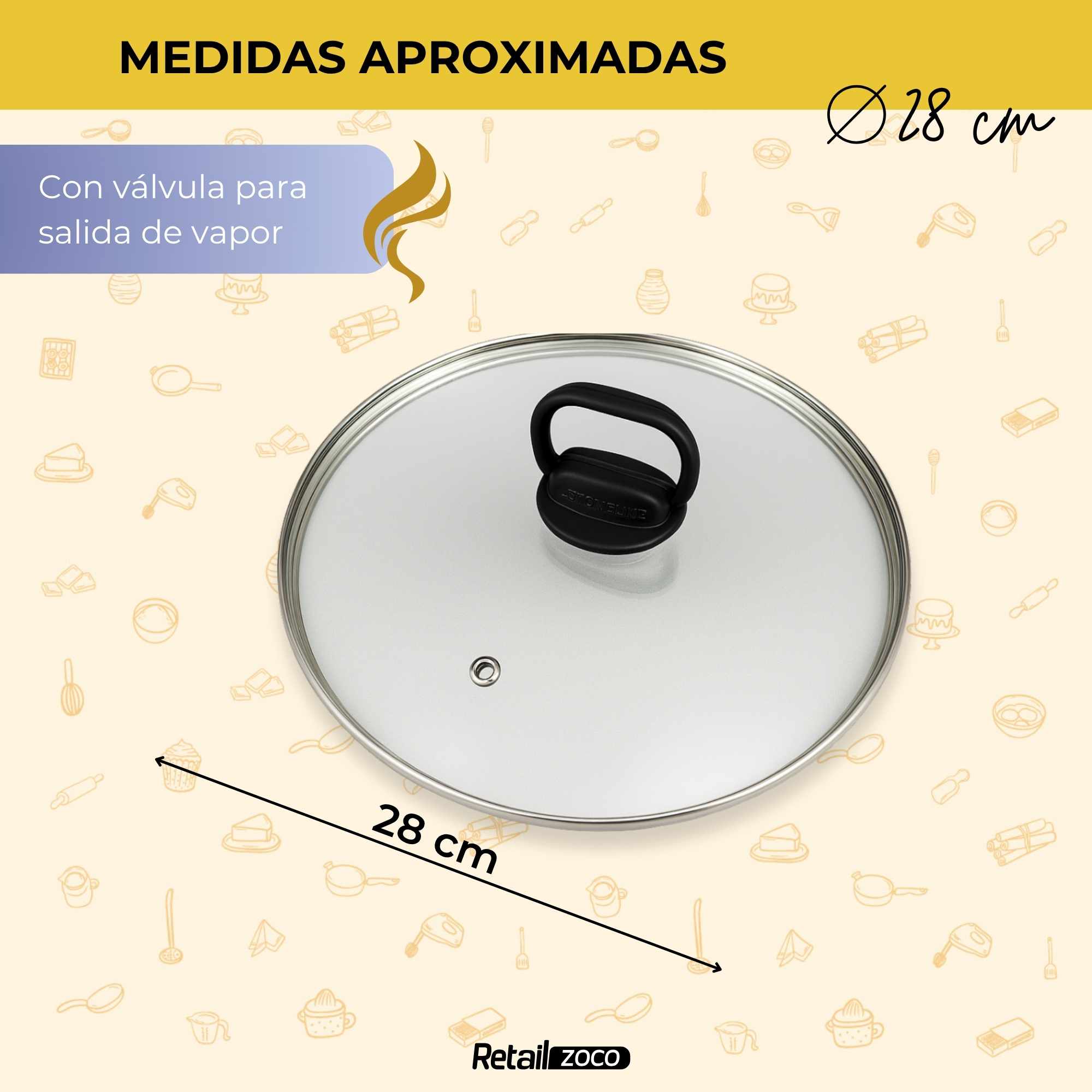Tapa de cristal para sarten con asa abatible 28 cm - imagen 3
