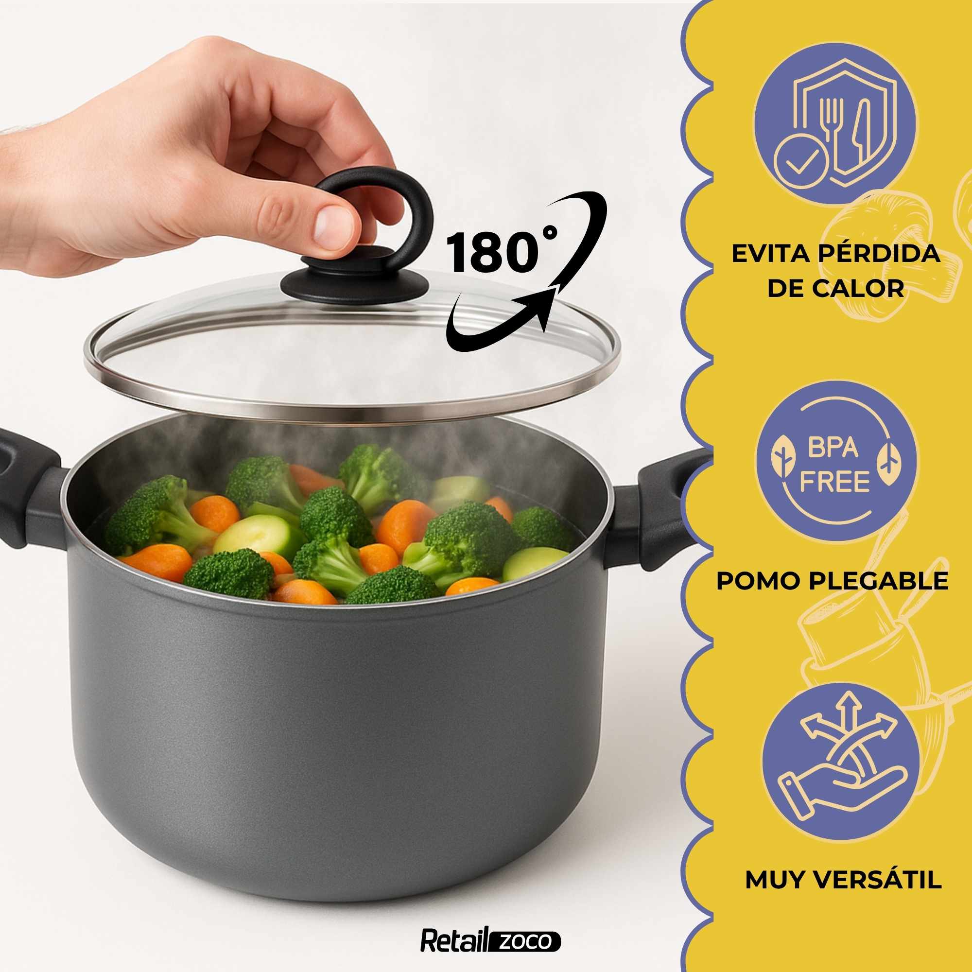 Tapa de cristal para sarten con asa abatible 28 cm - imagen 4
