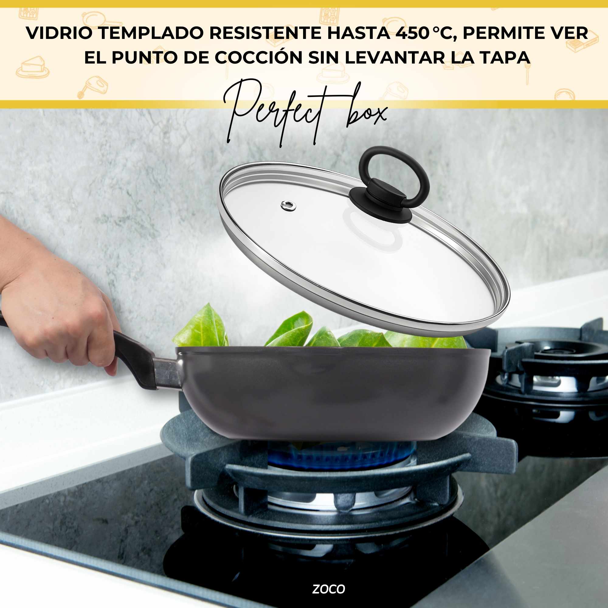Tapa de cristal para sarten con asa abatible 28 cm - imagen 5