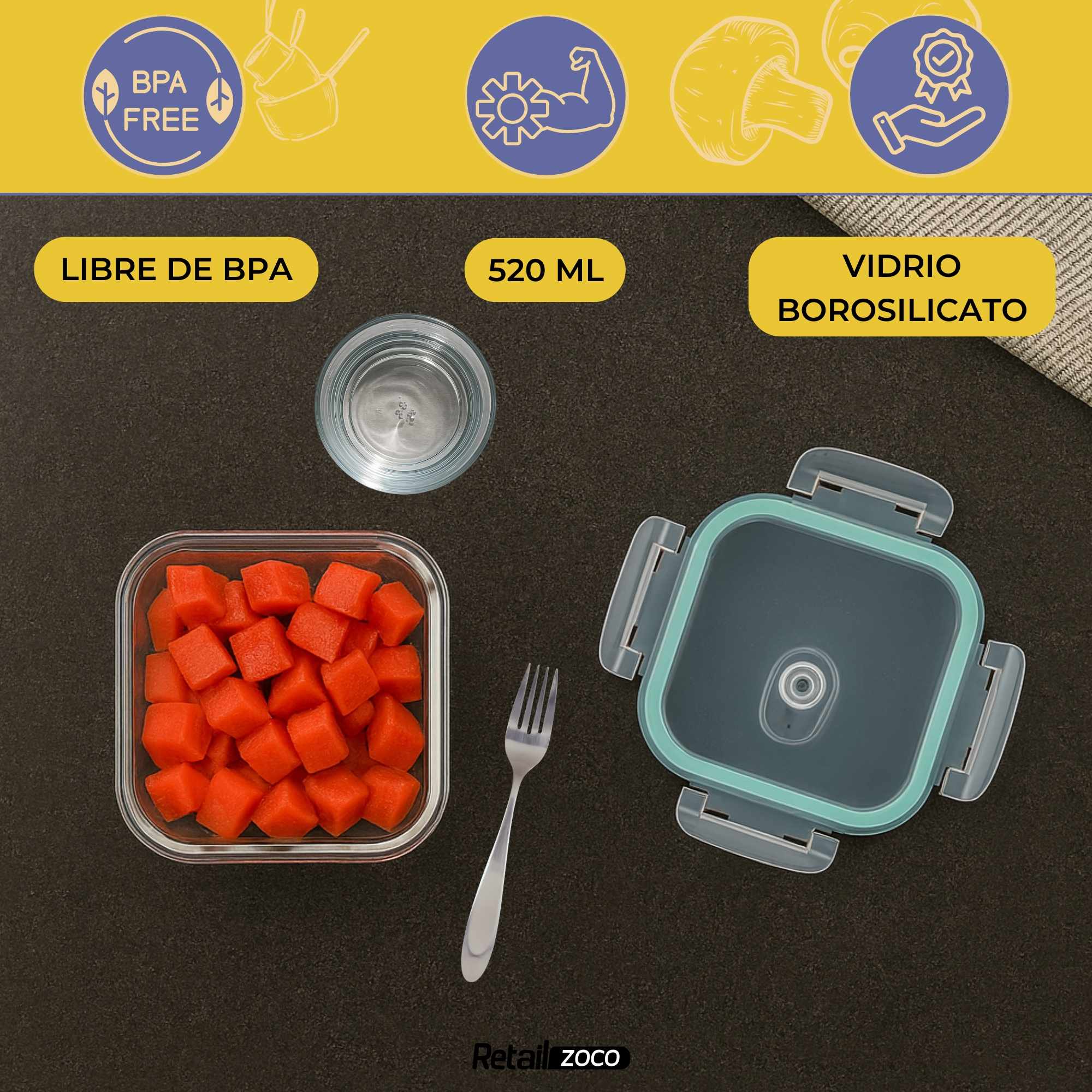 Fiambrera de Cristal con Cierre Hermético y Válvula de Vapor 520 ml - imagen 2