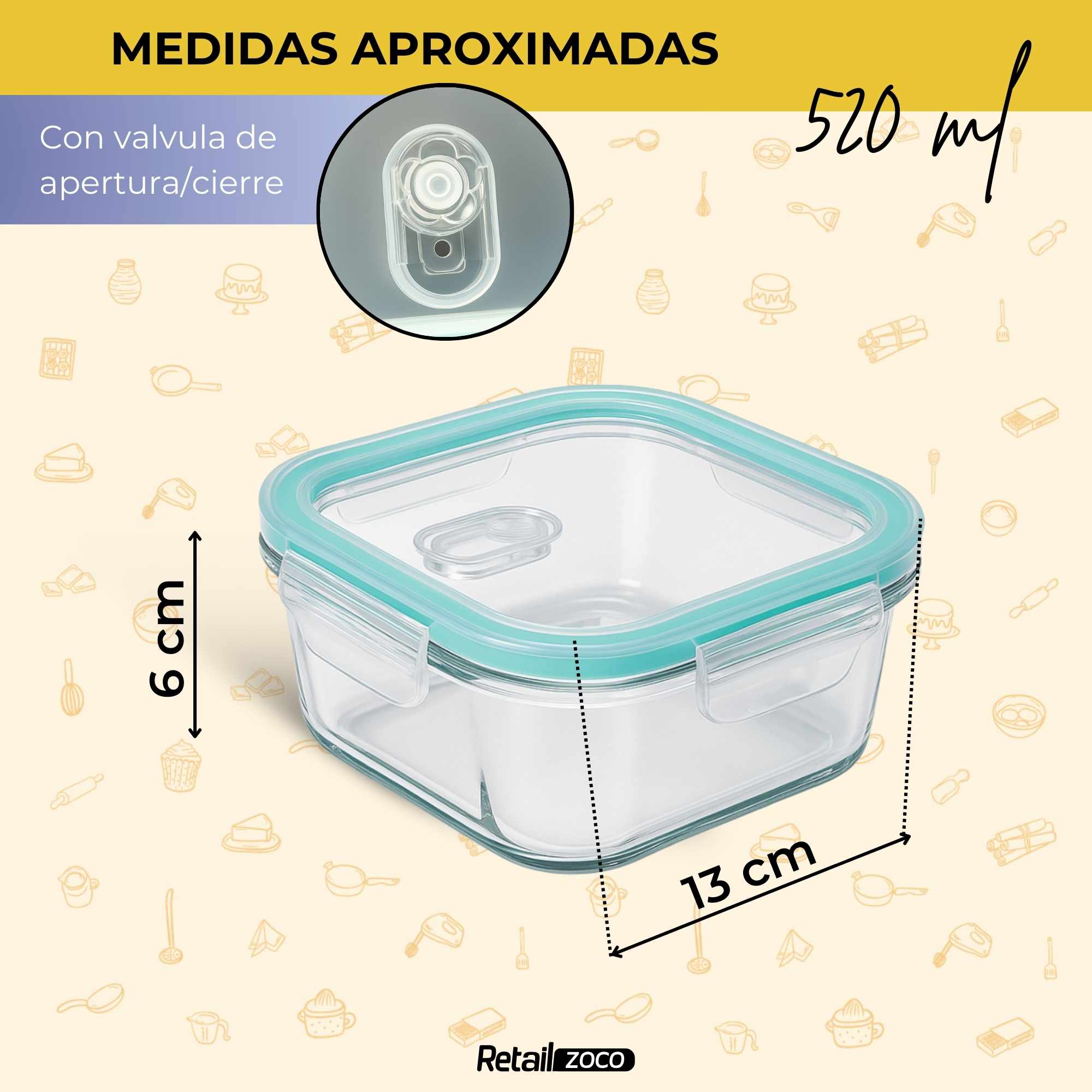 Fiambrera de Cristal con Cierre Hermético y Válvula de Vapor 520 ml - imagen 4