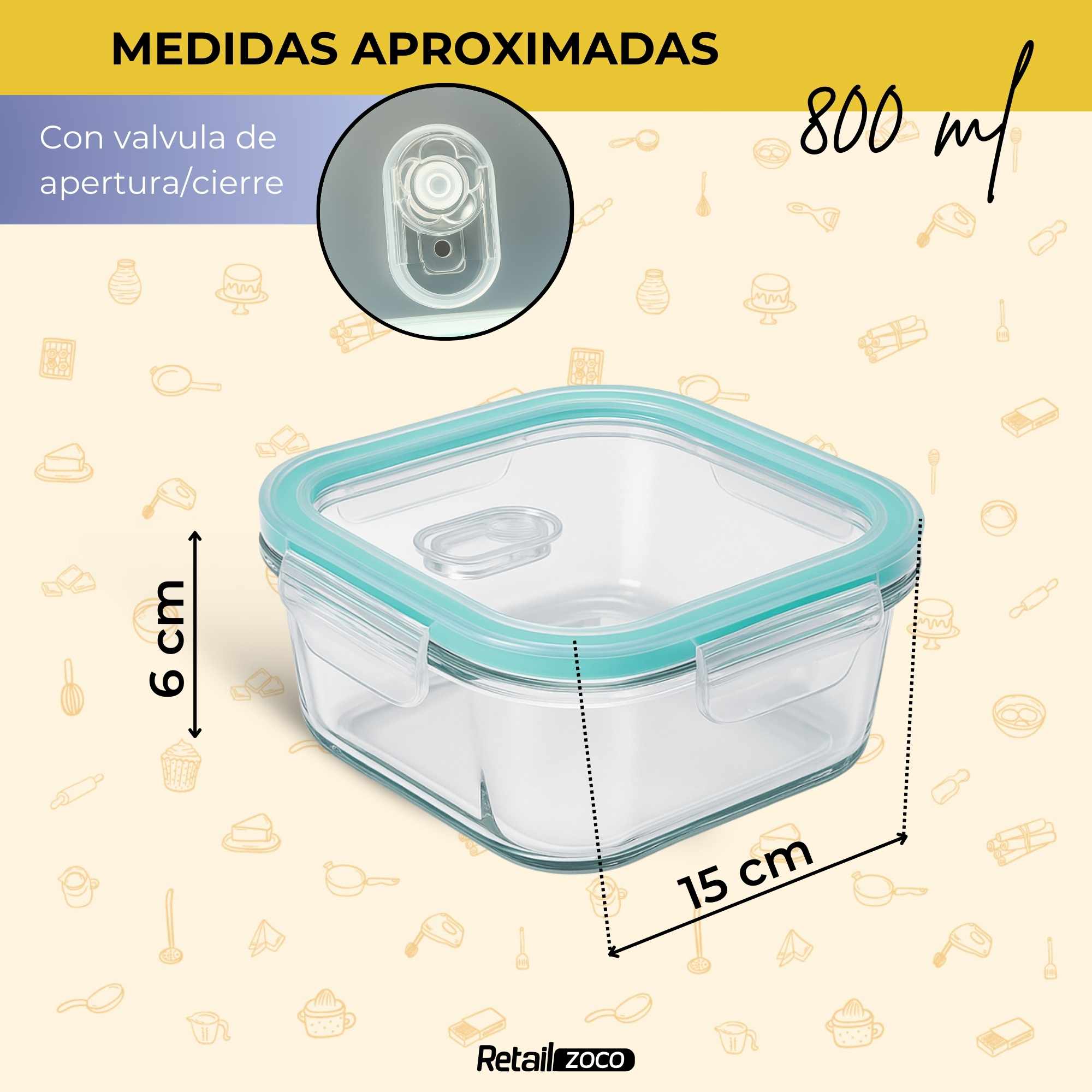 Fiambrera de Cristal con Cierre Hermético y Válvula de Vapor 800 ml - imagen 4