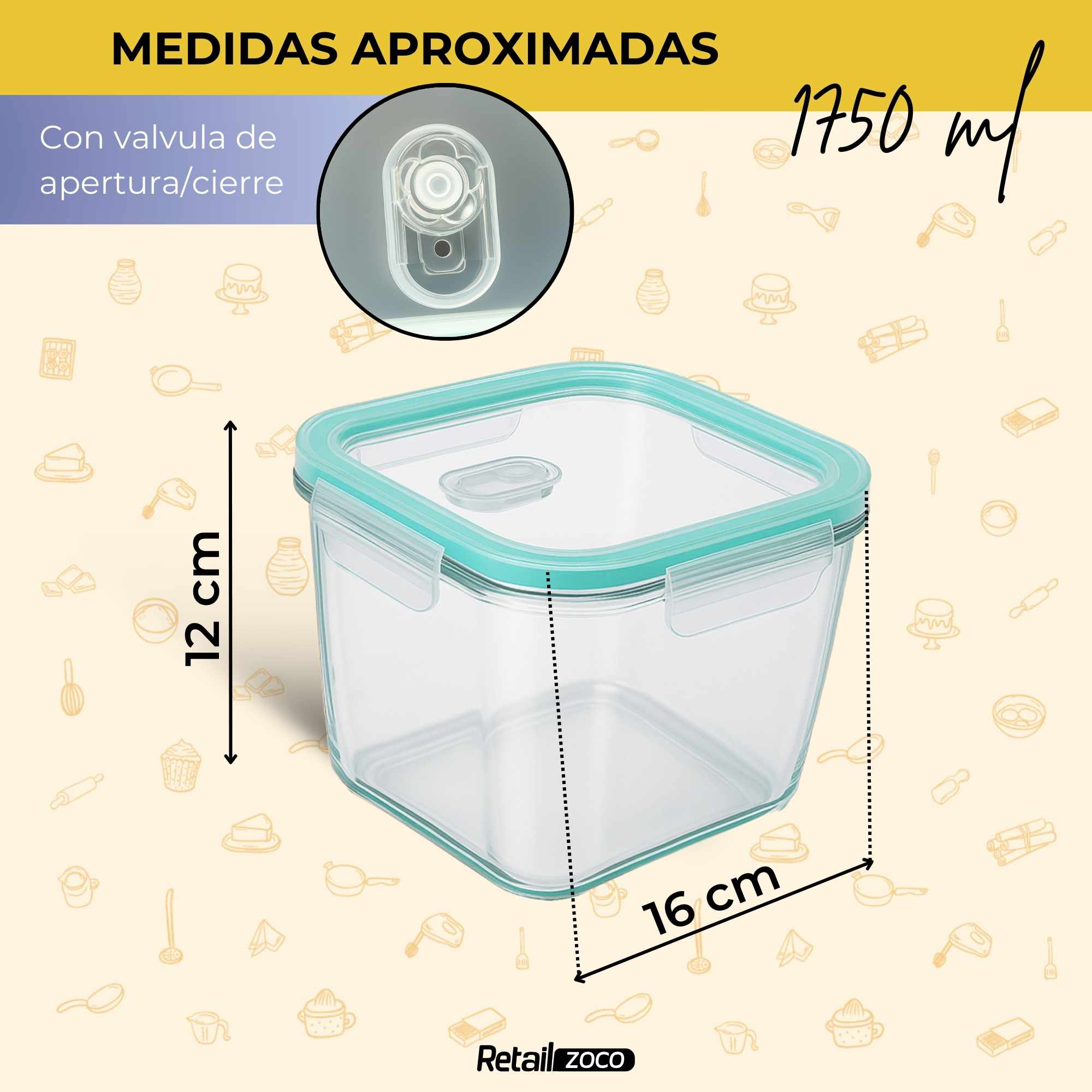 Fiambrera de Cristal con Cierre Hermético y Válvula de Vapor 1750  ml - imagen 4