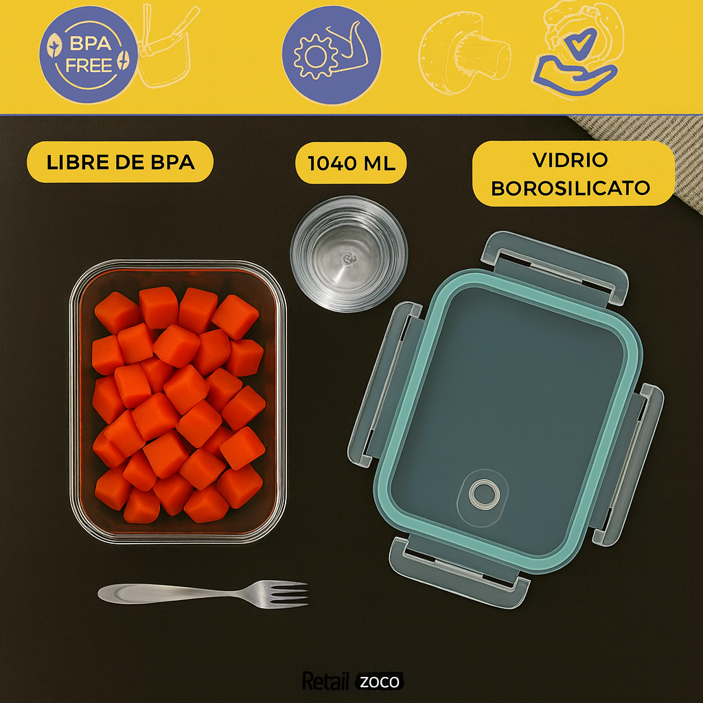 Fiambrera rectangular de Cristal con Cierre Hermético y Válvula de Vapor 1040 ml - imagen 5