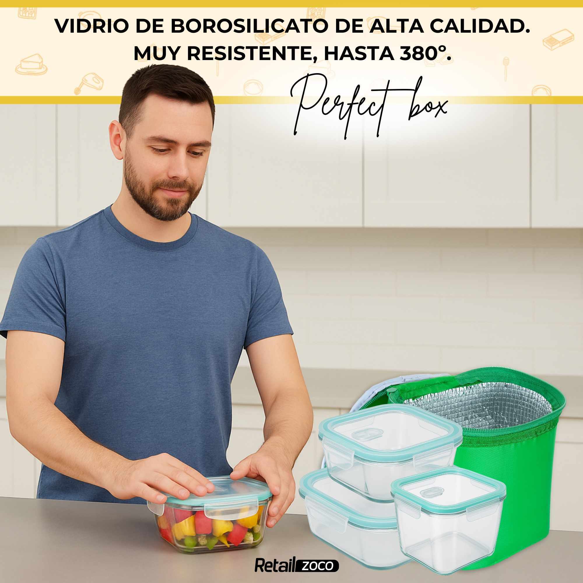 Fiambrera rectangular de Cristal con Cierre Hermético y Válvula de Vapor 1040 ml - imagen 3