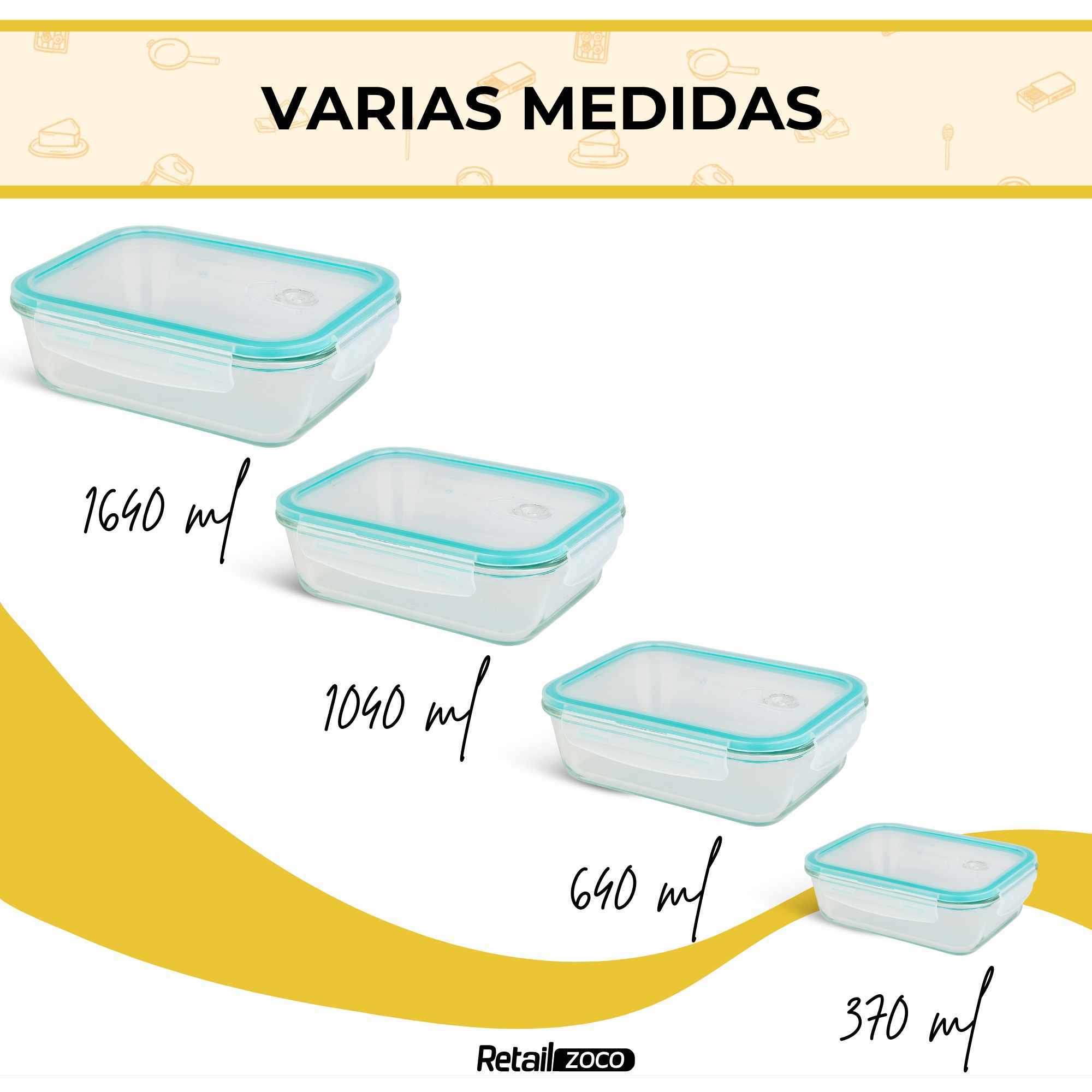 Fiambrera rectangular de Cristal con Cierre Hermético y Válvula de Vapor 1040 ml - imagen 4