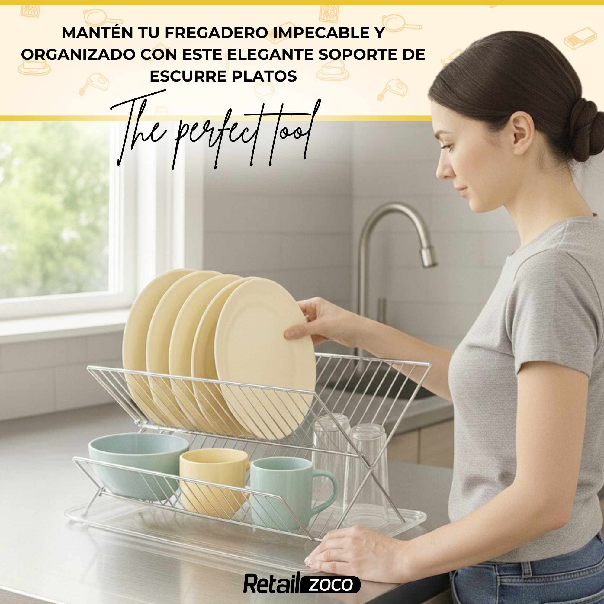 Escurreplatos metálico plegable con bandeja - imagen 5