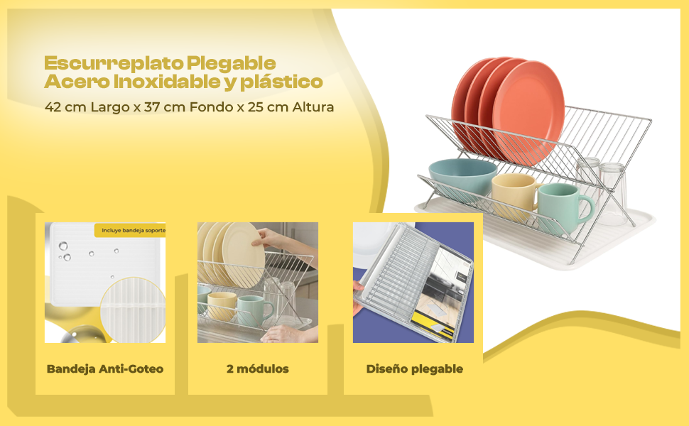 Banner - Escurreplatos metálico plegable con bandeja