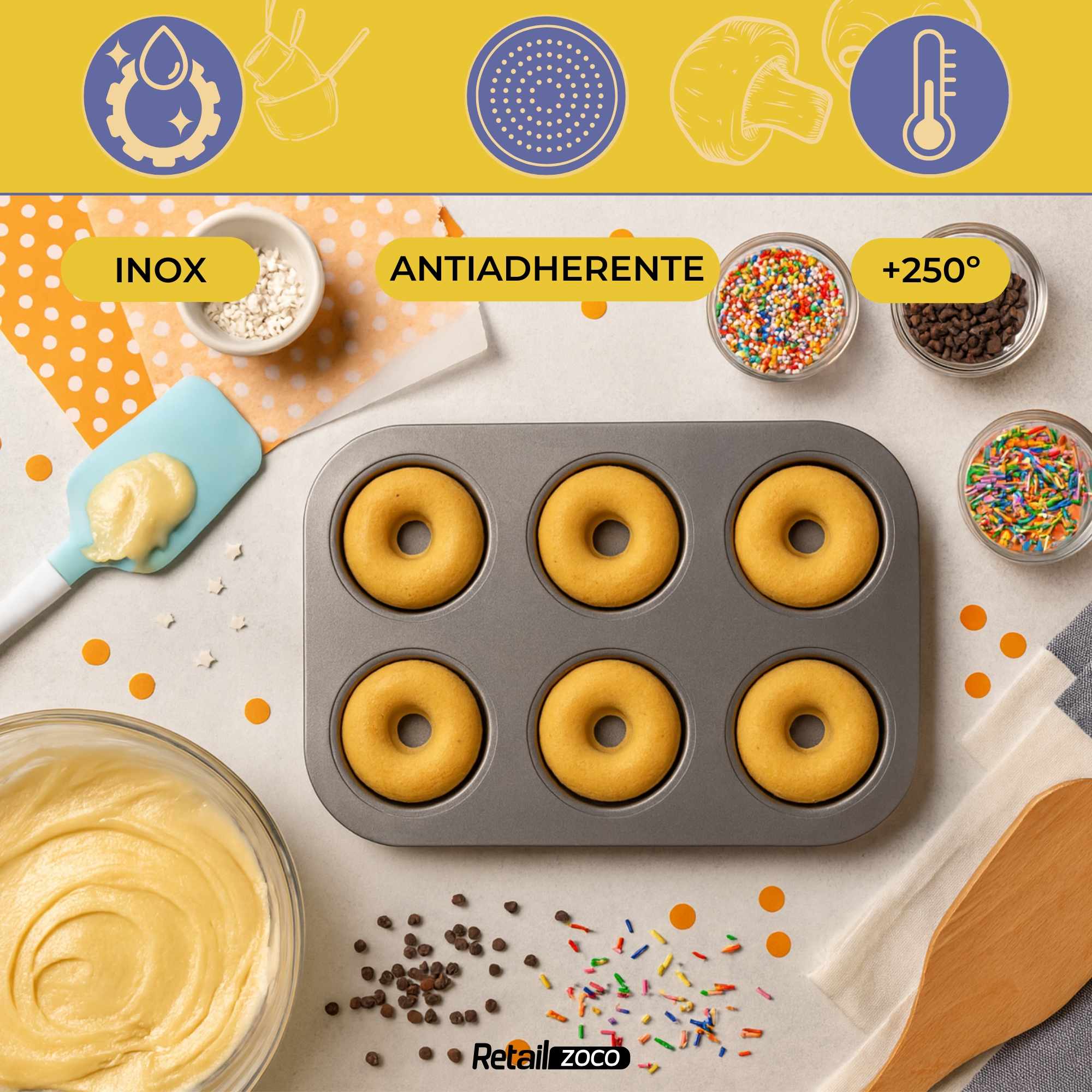 Molde para donuts con 6 cavidades de 6.5 cm diámetro - imagen 2