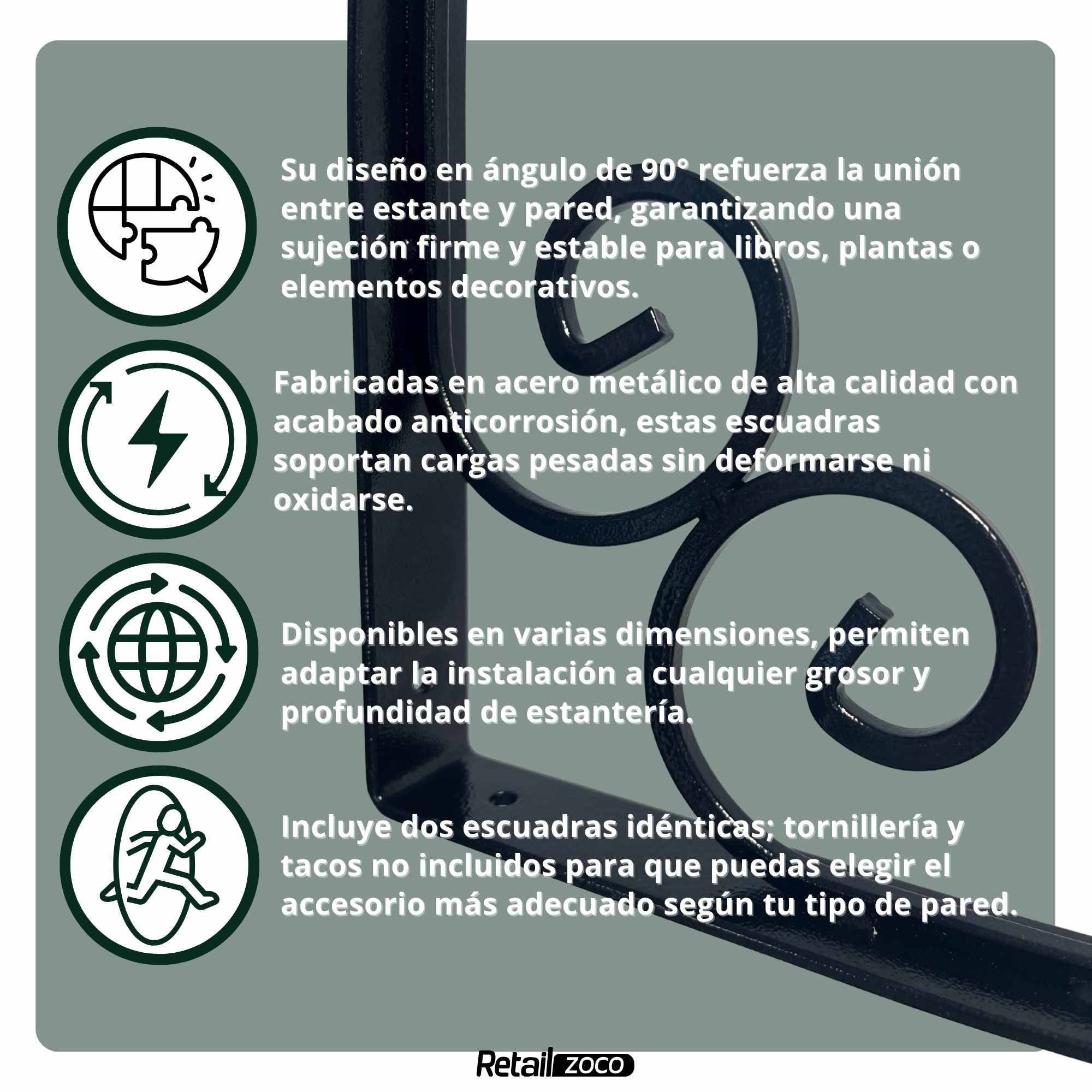 Escuadra Metalica para Estantería negro 190x140 mm - imagen 5