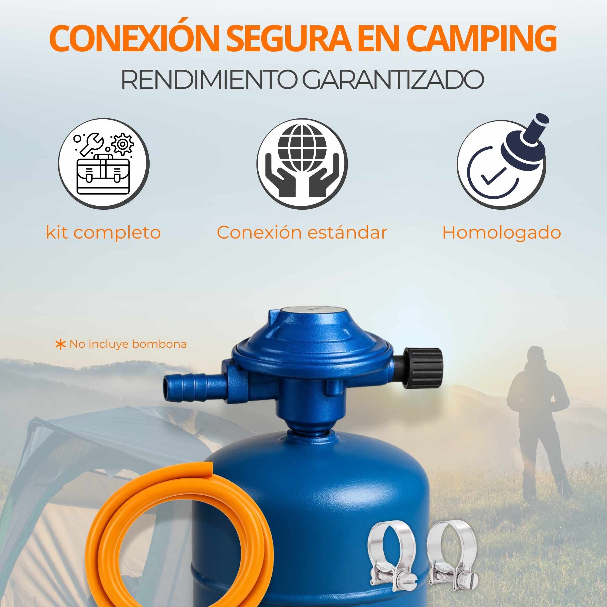 Kit Regulador de gas para bombona camping y tubo 1.5 Metros - imagen 3