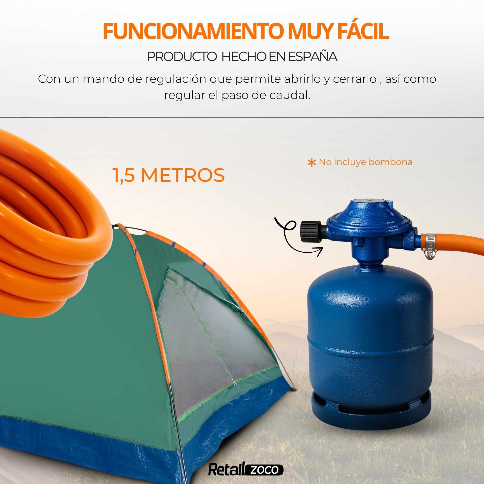 Kit Regulador de gas para bombona camping y tubo 1.5 Metros - imagen 5