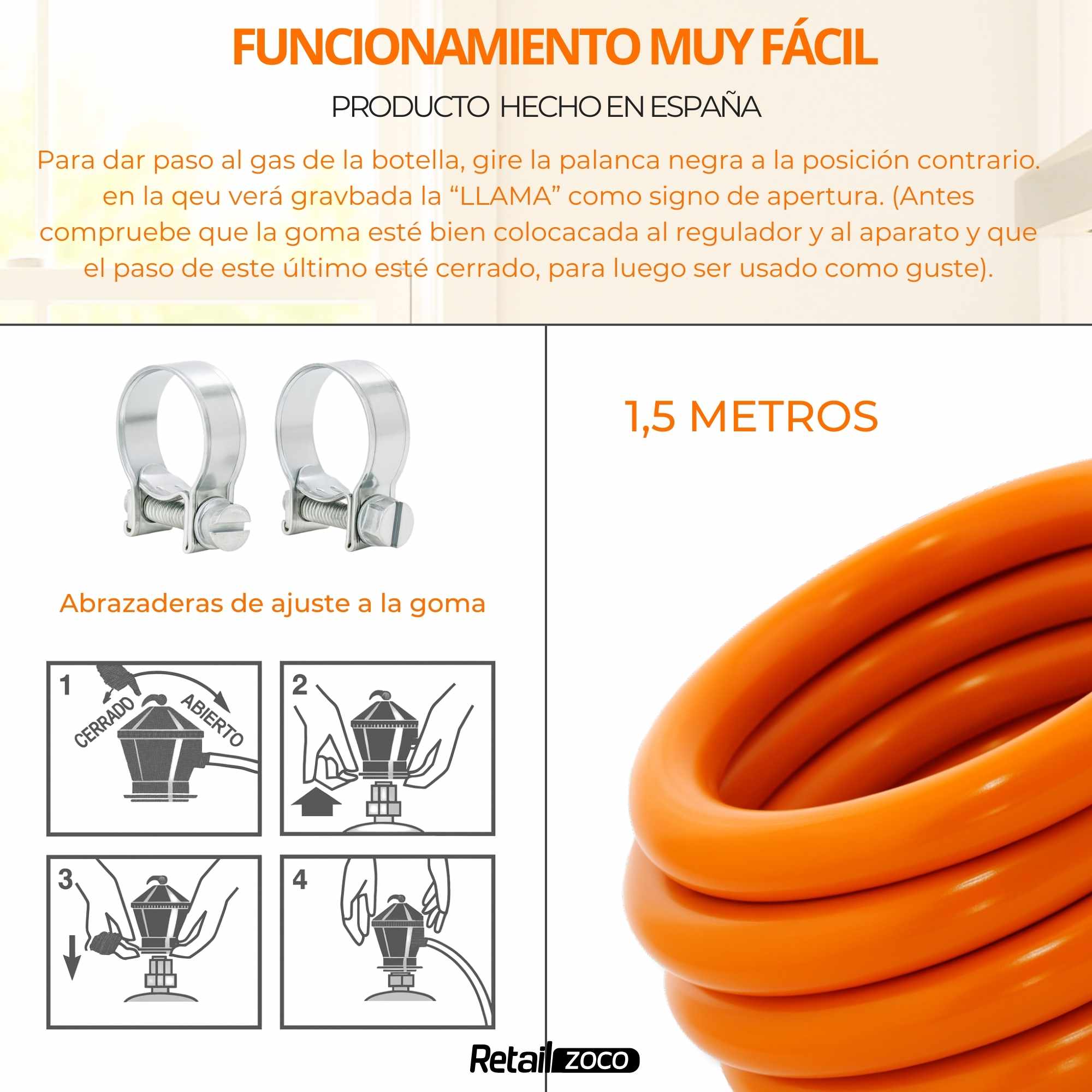 Kit Regulador de gas para bombona gas y tubo 1.5 Metros - imagen 6