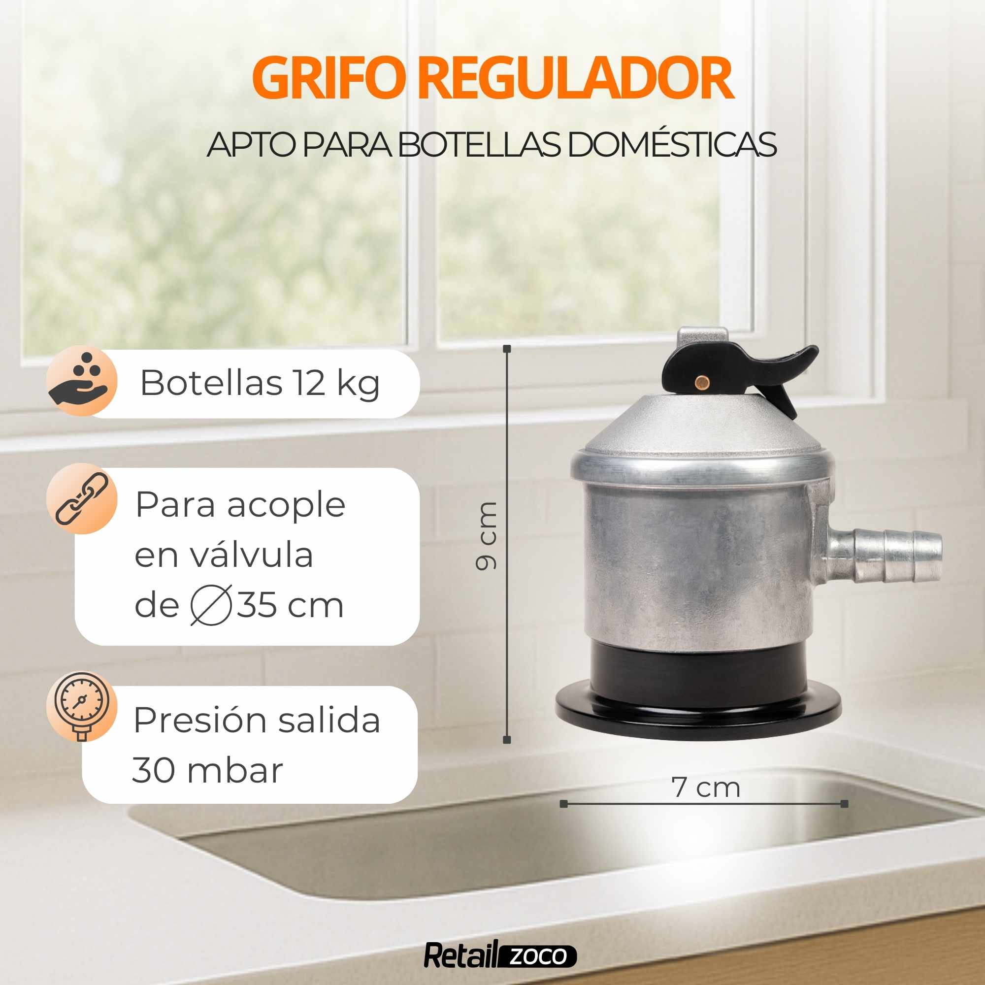 Kit Regulador de gas para bombona gas y tubo 1.5 Metros - imagen 4