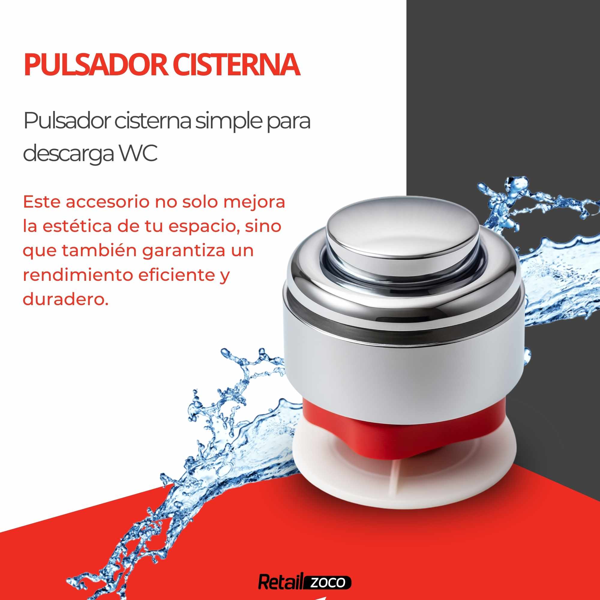 Pulsador cisterna simple descarga cromado - imagen 2