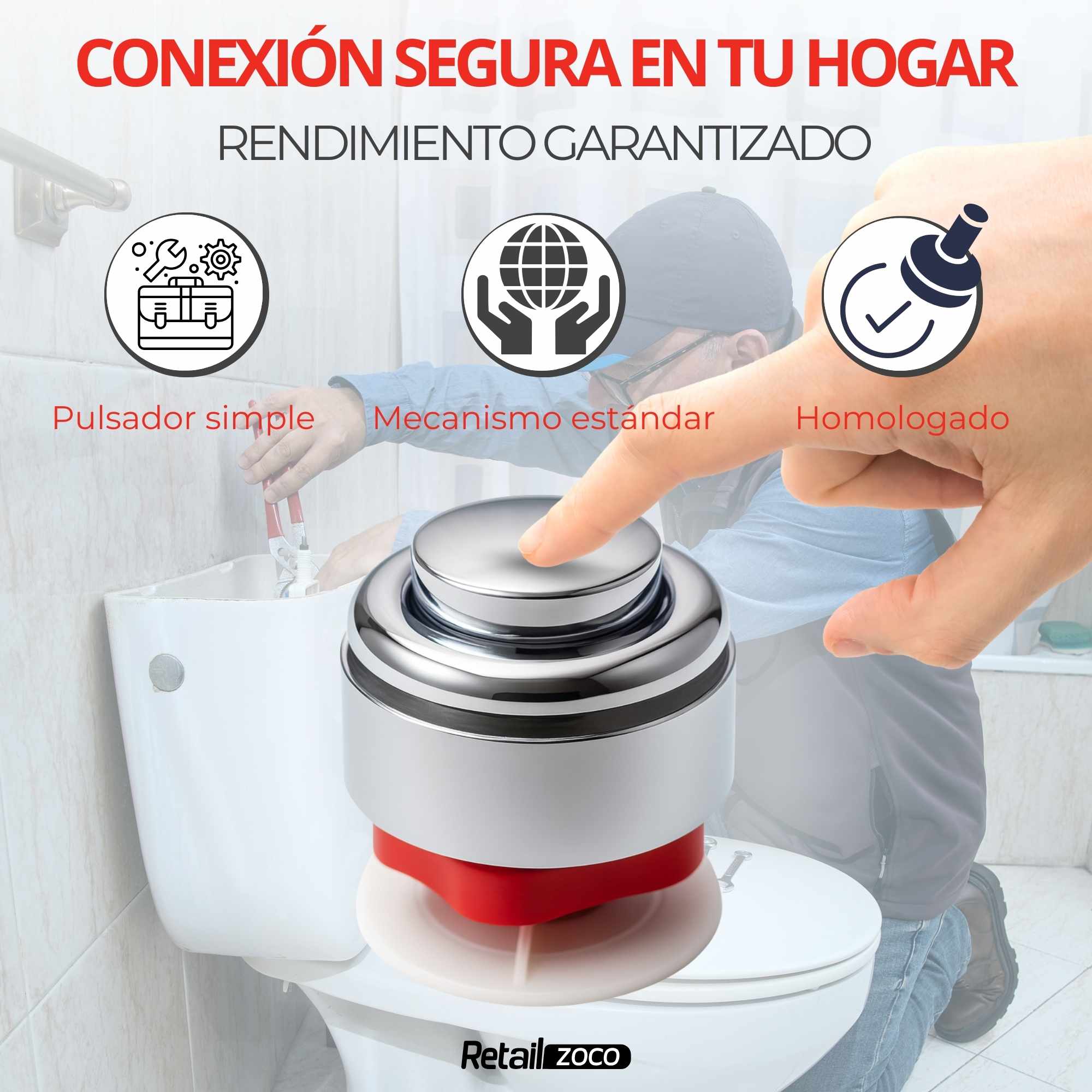 Pulsador cisterna simple descarga cromado - imagen 3
